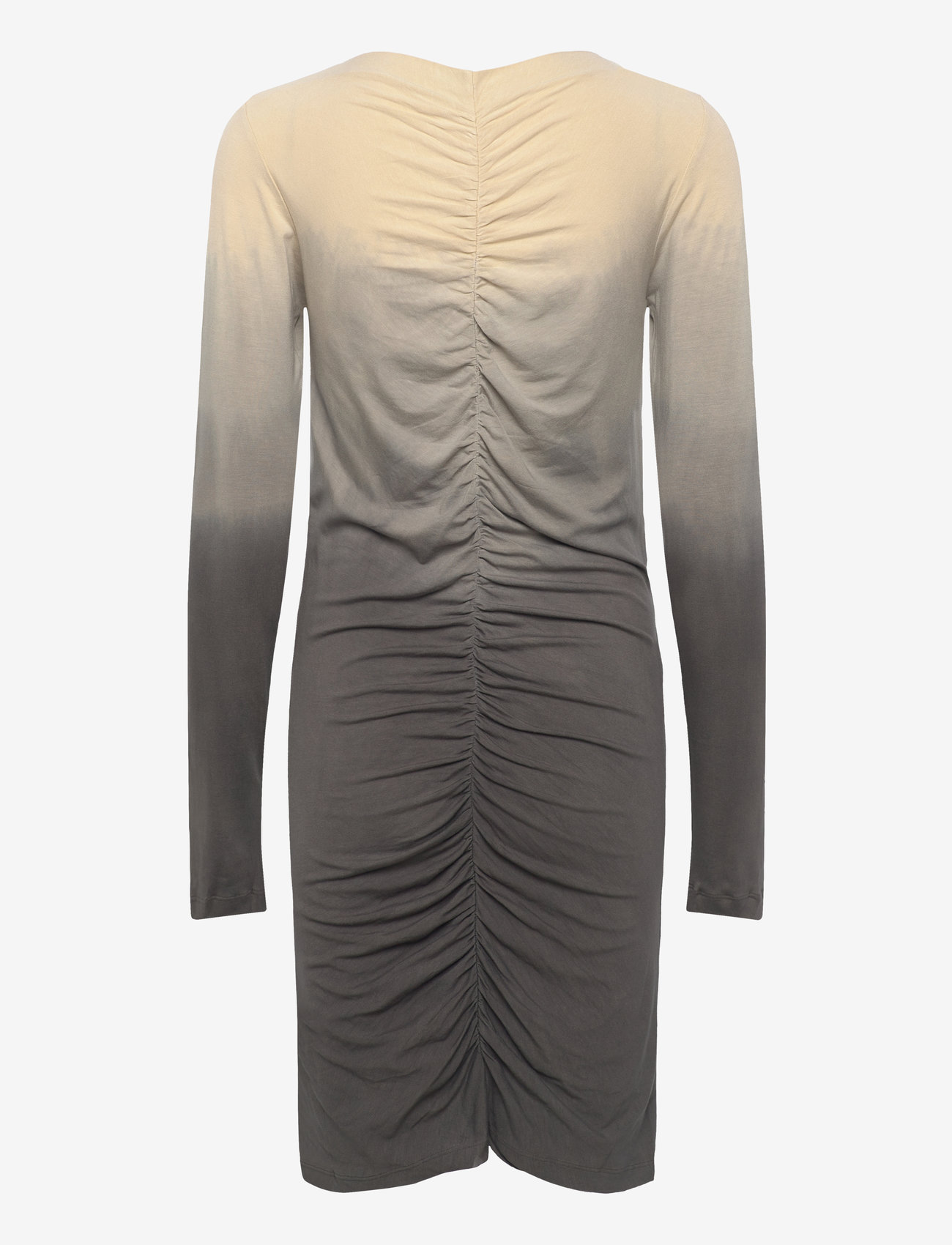 Rabens Saloner - Flow gather short dress - Isja - t-shirtklänningar - sand combo - 1