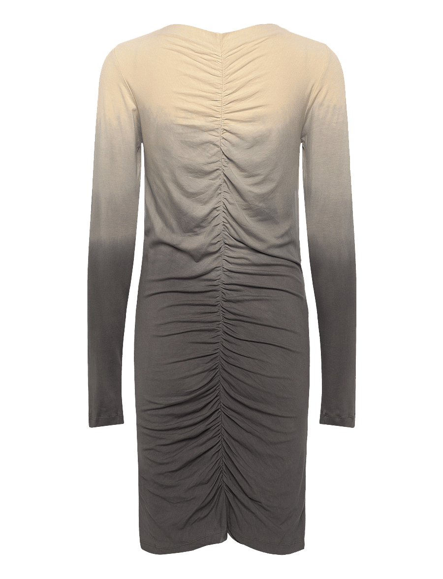 Rabens Saloner - Flow gather short dress - Isja - t-shirtkjoler - sand combo - 1