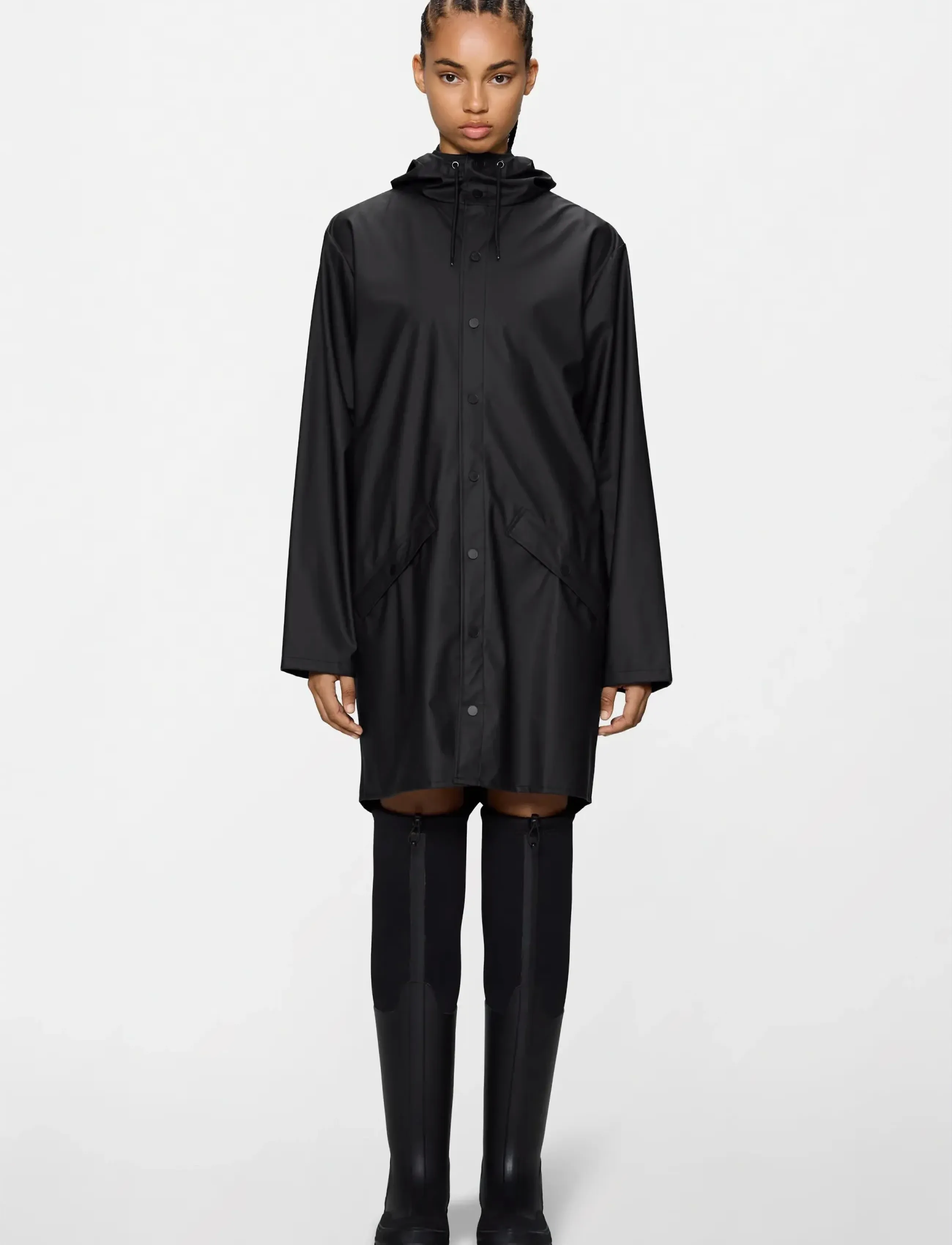 Rains Long Jacket W3, S, Rainwear, Schwarz - Rain Coats, Frauen