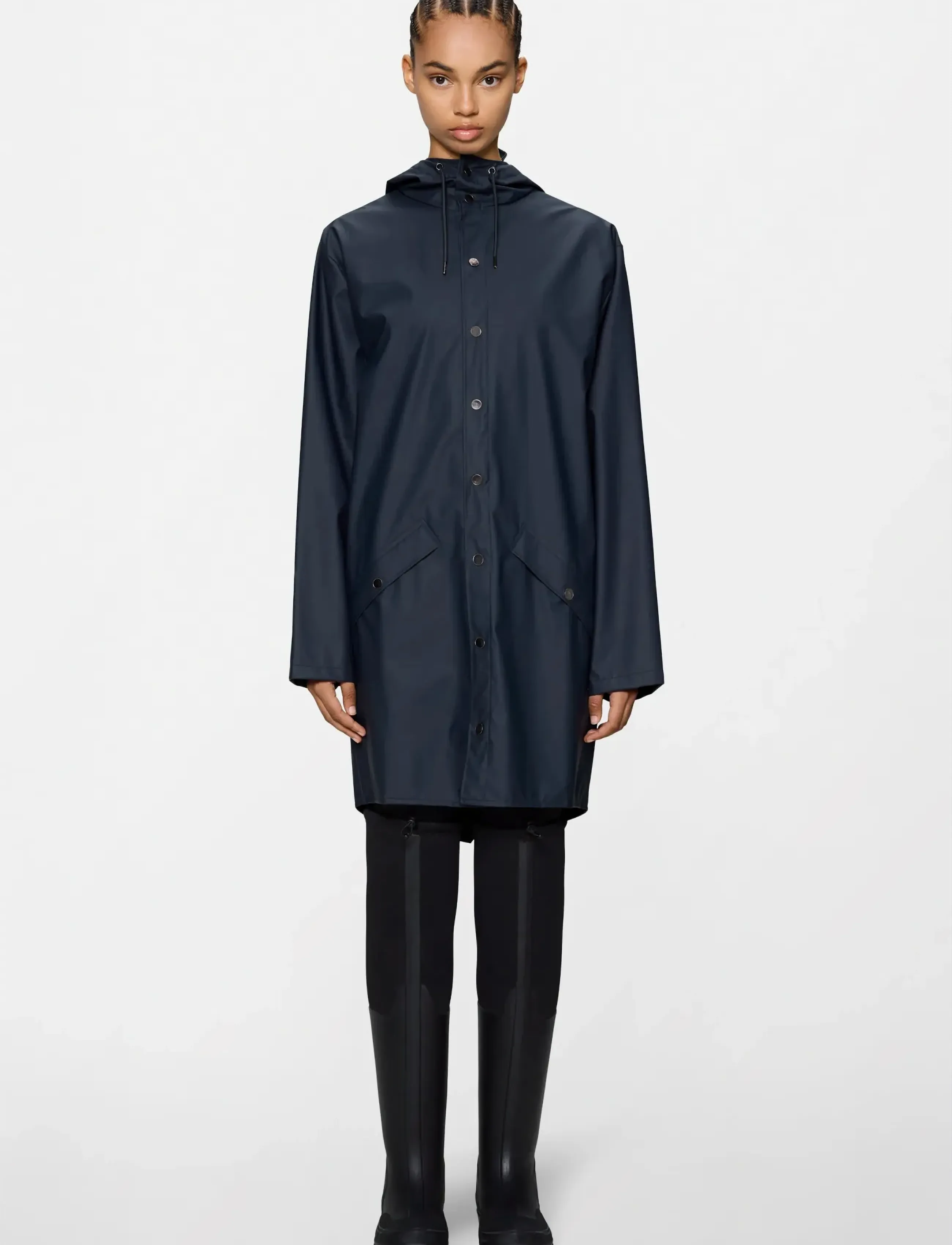 Rains Long Jacket W3, XS, Rainwear, Blau - Rain Coats, Frauen