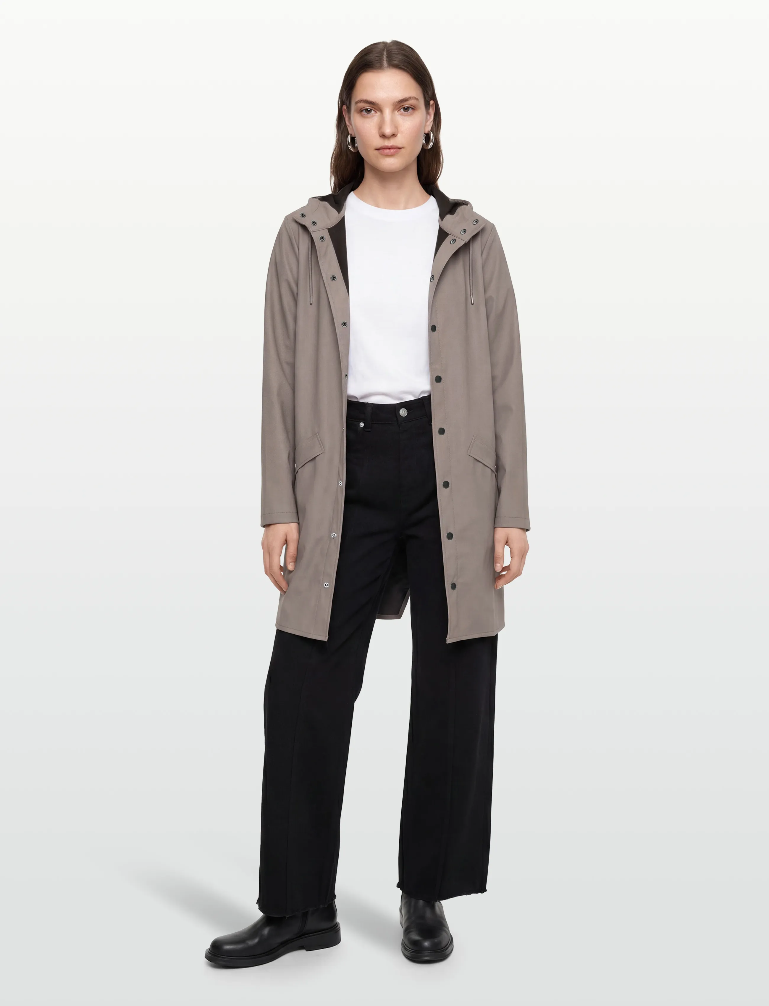 Rains Long Jacket W3, XL, Rainwear, Grau - Rain Coats, Frauen