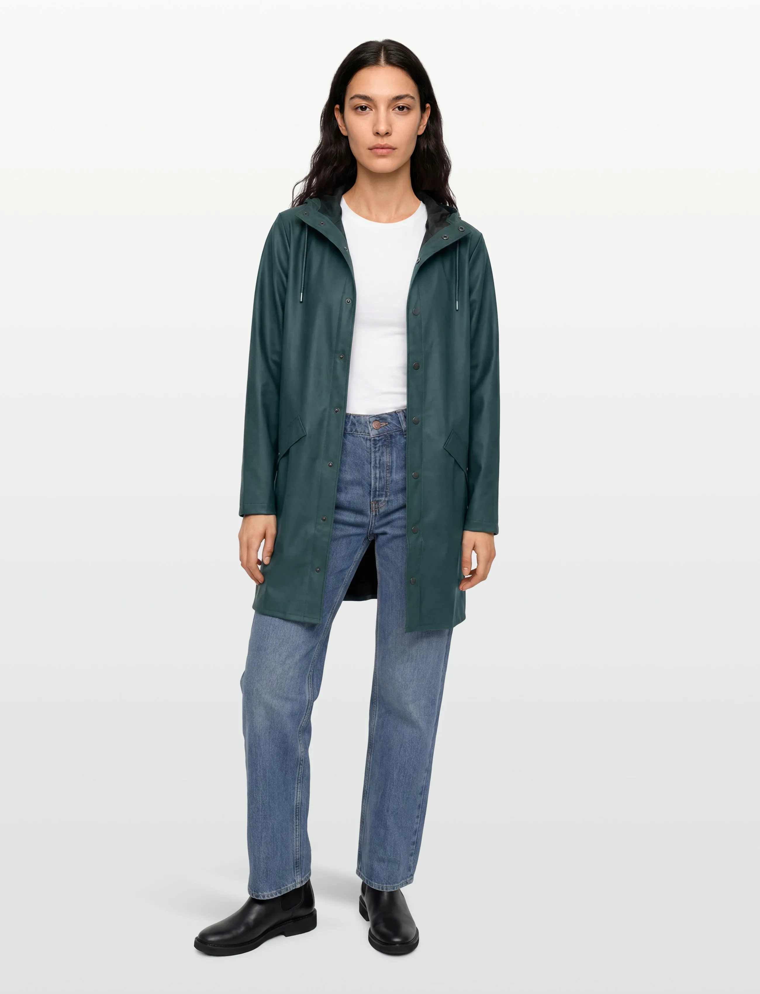 Rains Long Jacket W3, L, Rainwear, Grün - Rain Coats, Frauen