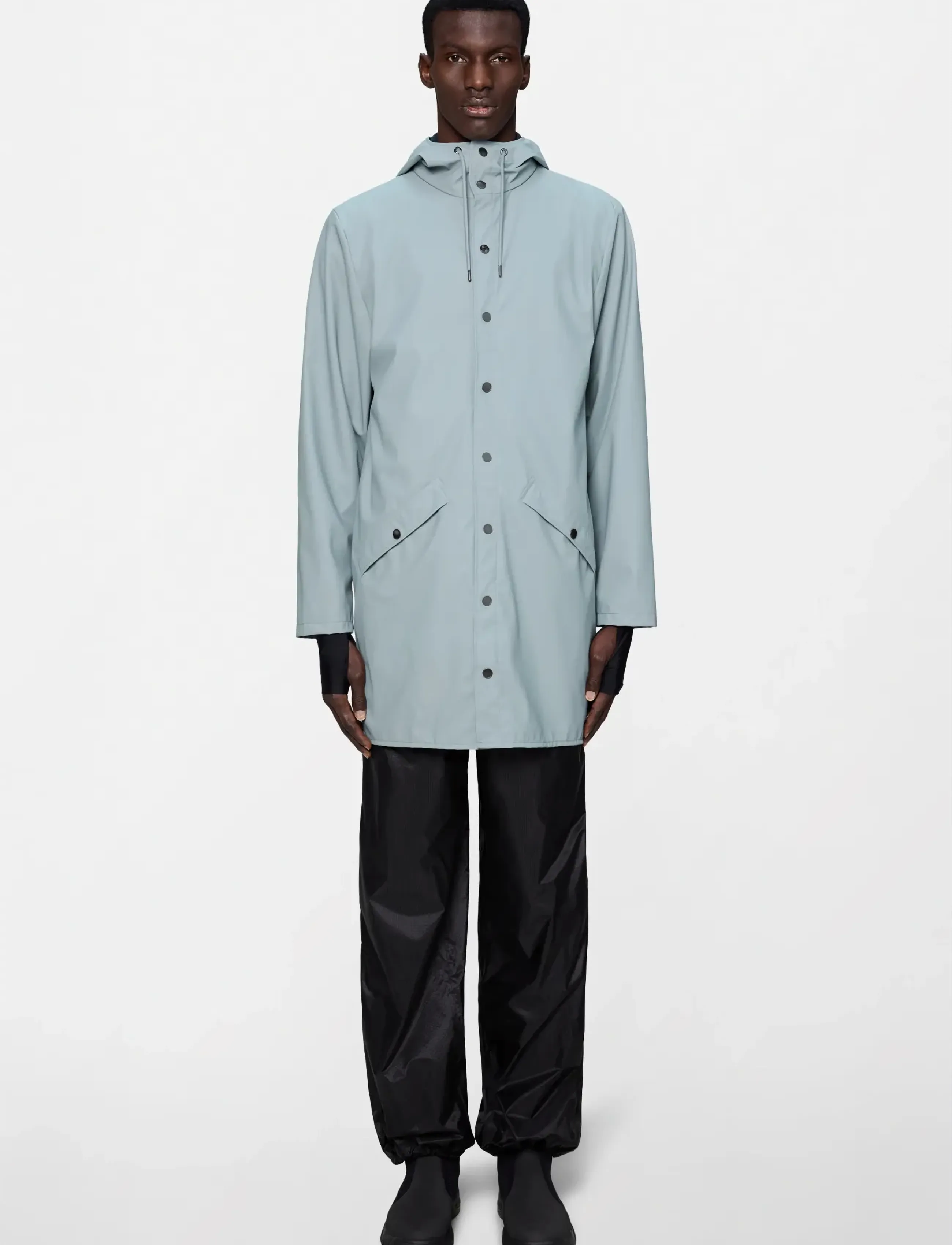Rains Long Jacket W3, Mænd, Lang Hætte Regnfrakke, Blå, Str: XL