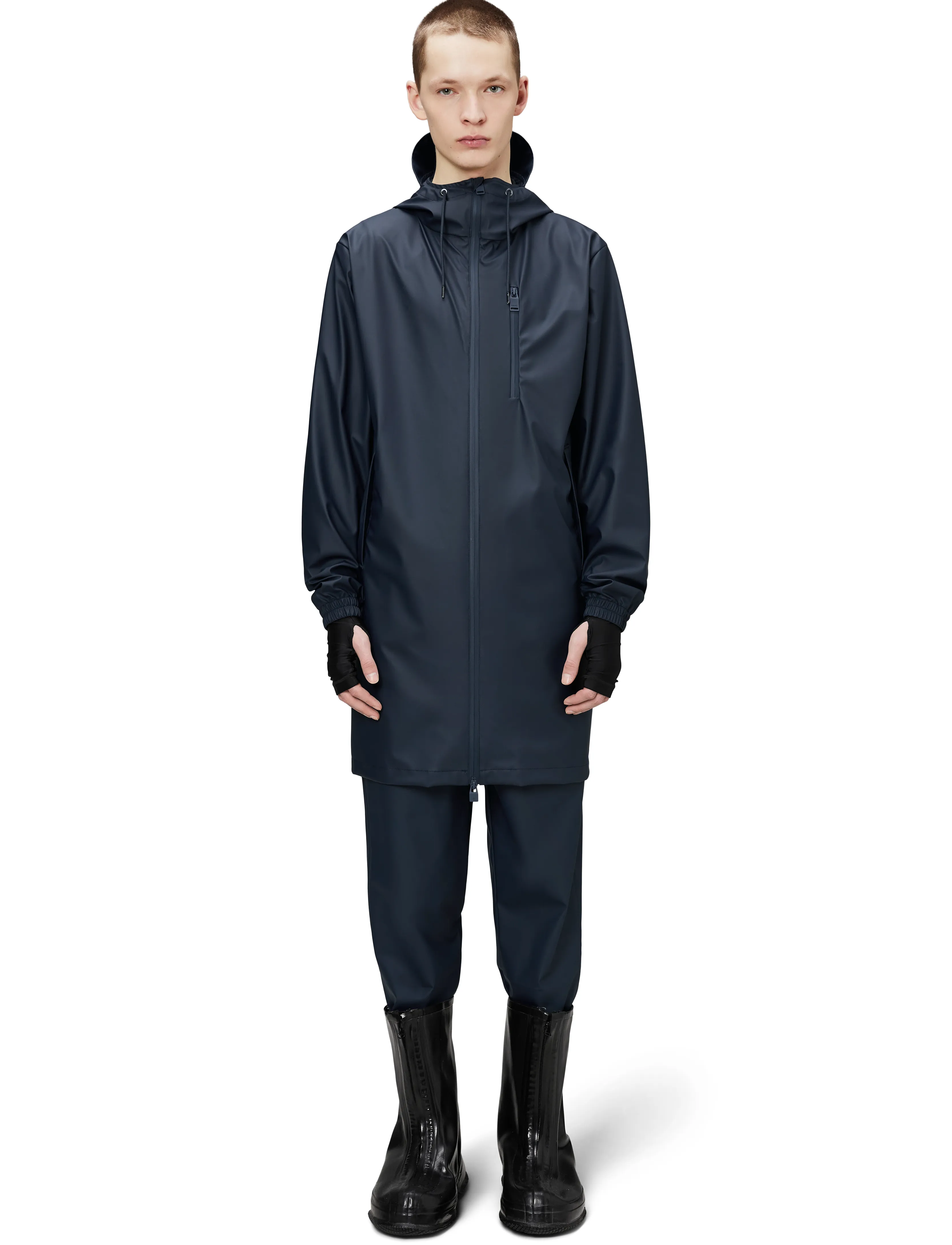 Rains Long Storm Breaker W3, Mænd, Lang Regnjakke Med Hætte, Navy, Str: S
