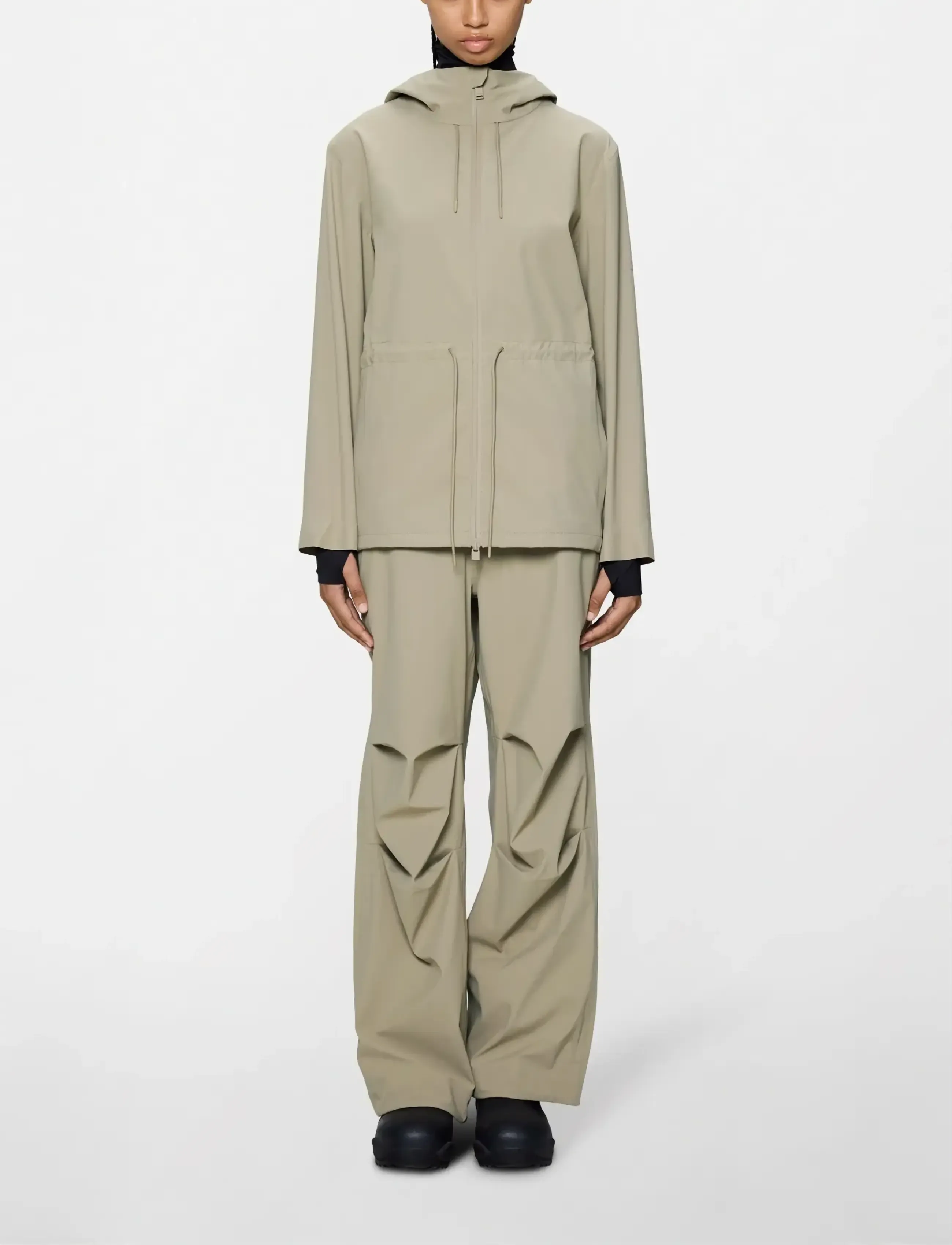 Rains Suva Hardshell String W Jacket W3, L, Beige, Regntøj > Regnfrakker, Dame