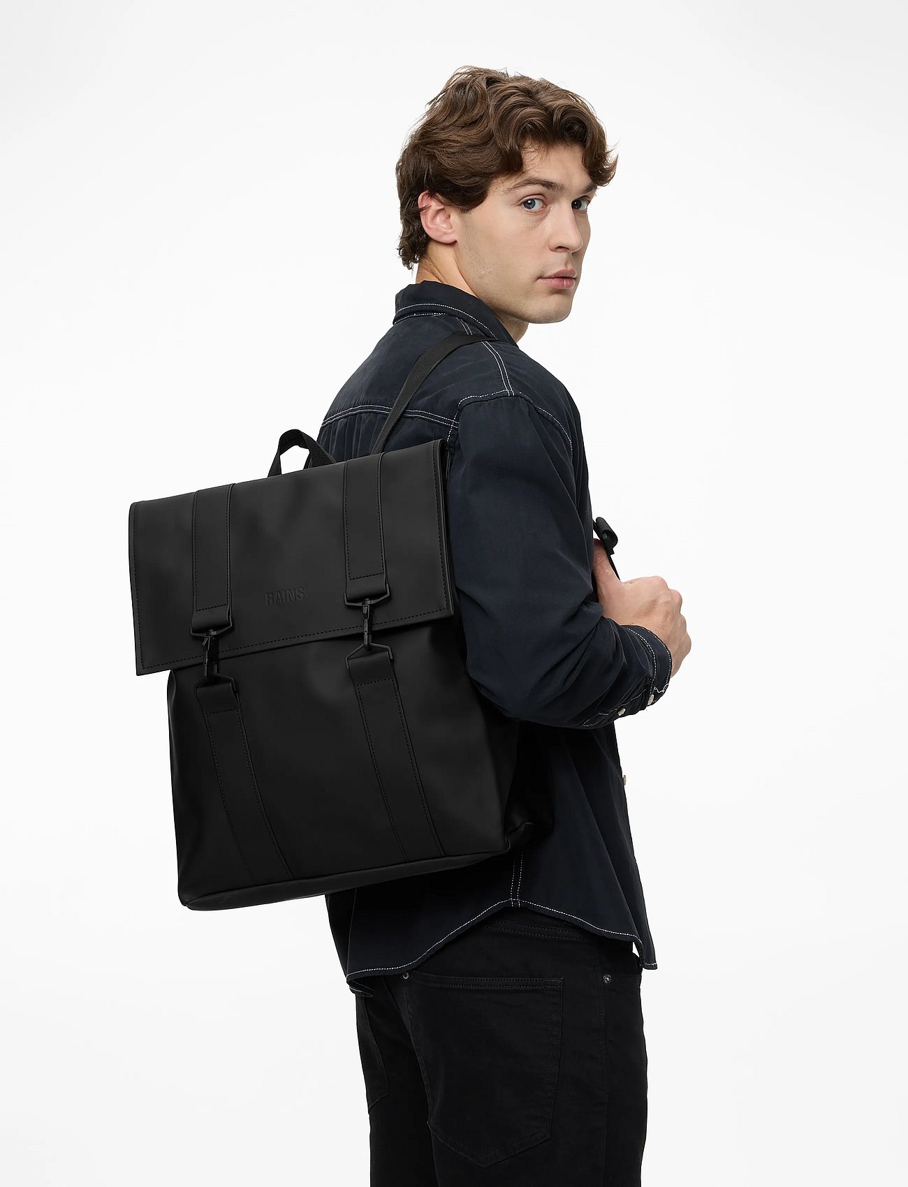 rains black msn backpack This versatile RAINS rucksack is a must Rains MSN Cargo Waterproof Backpack