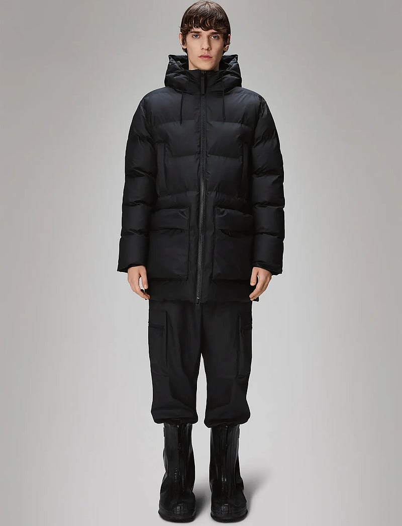 Rains - Alta Long Puffer Cargo Jacket W3T4 - padded jackets - black - 0