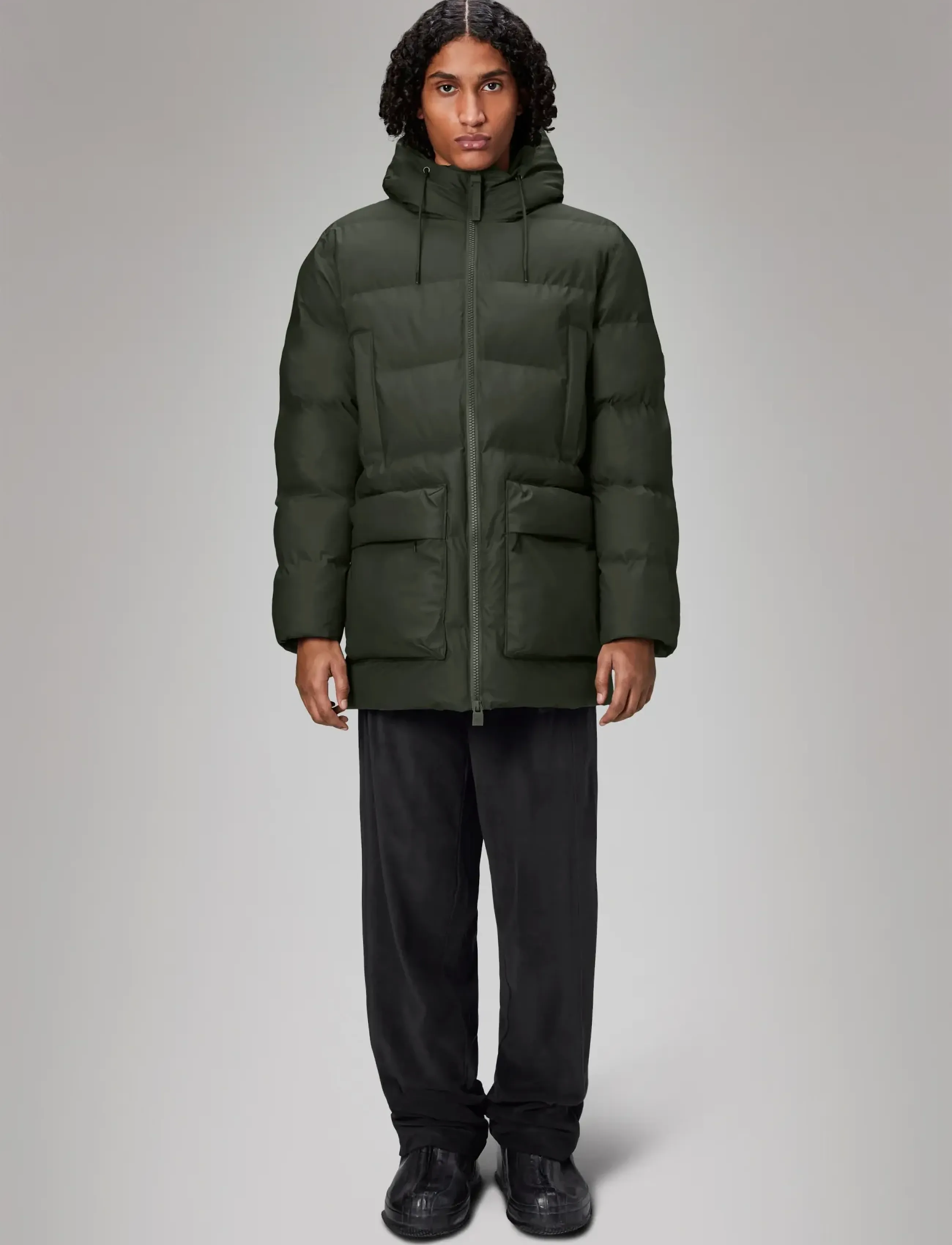 Rains Alta Long Puffer Cargo Jacket W3T4 - Talvejoped - GREEN / green