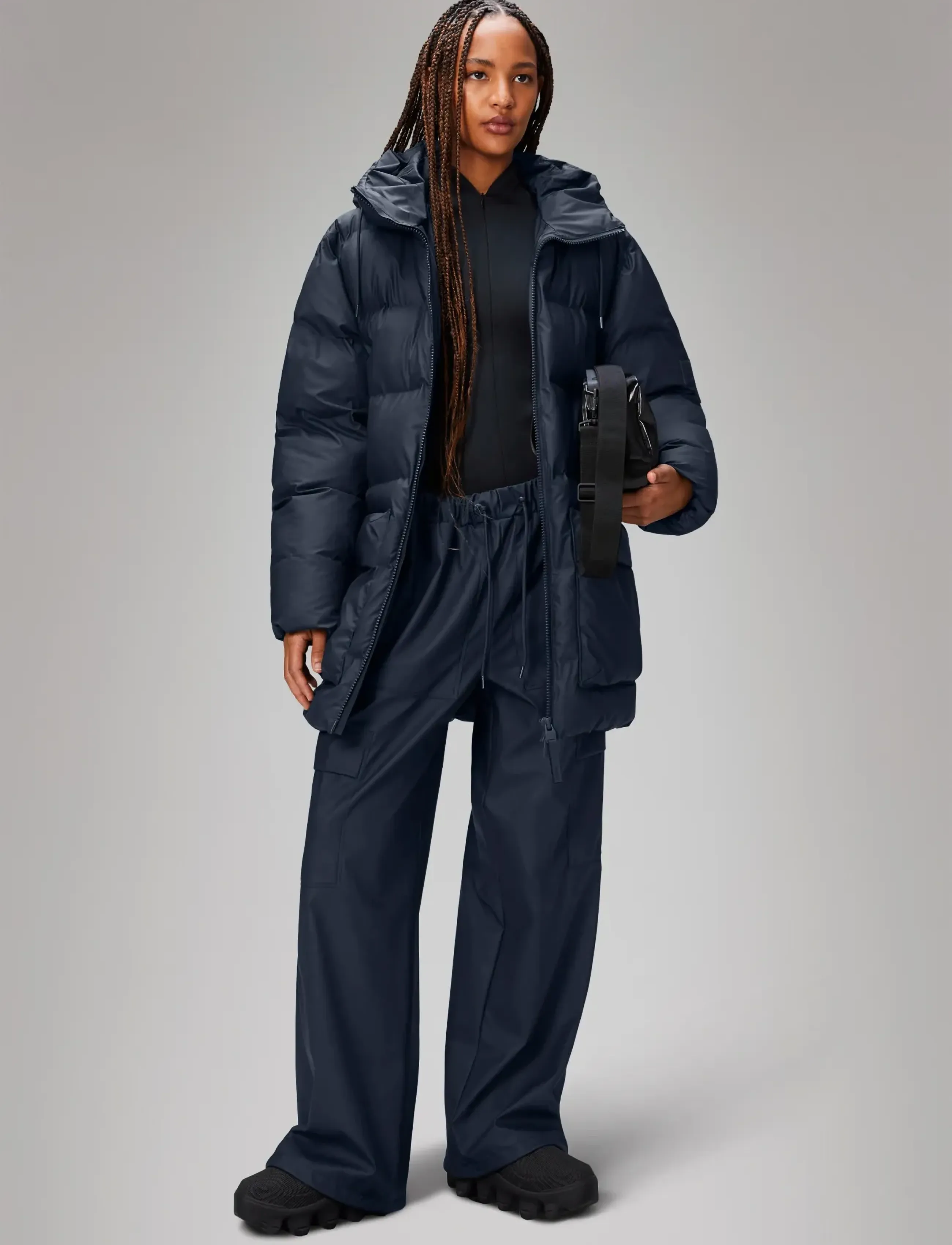 Rains Alta Long Puffer Cargo Jacket W3T4, Mænd, Lang Puffer Cargo Jakke, Navy, Str: XS