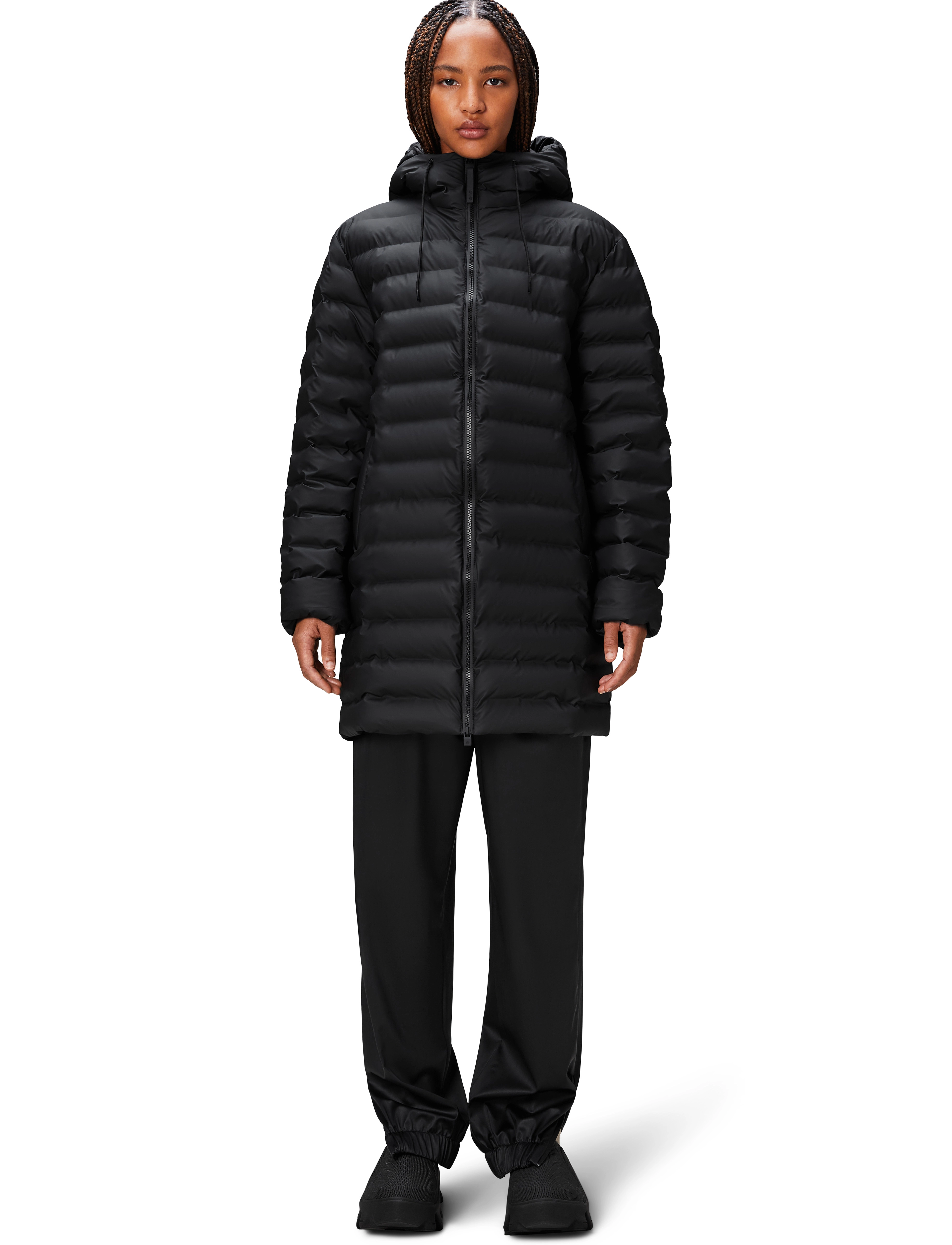 Rains Lohja Long Puffer Jacket W3T3, S, Black, Frakker > Uldfrakker, Herre