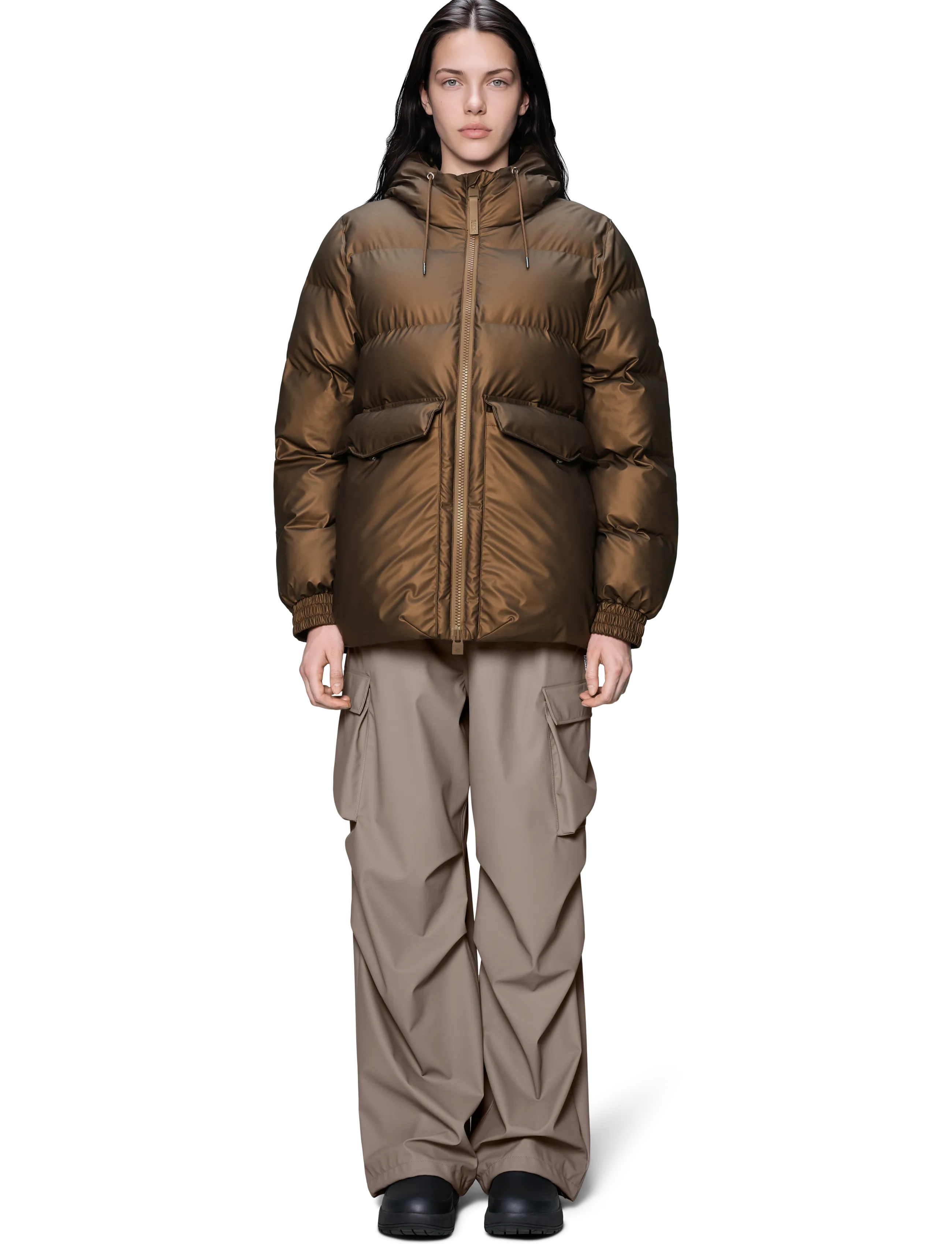 Rains Alta A-Line Puffer W Jacket W3T3 - Transitional Layering - COMET / brown