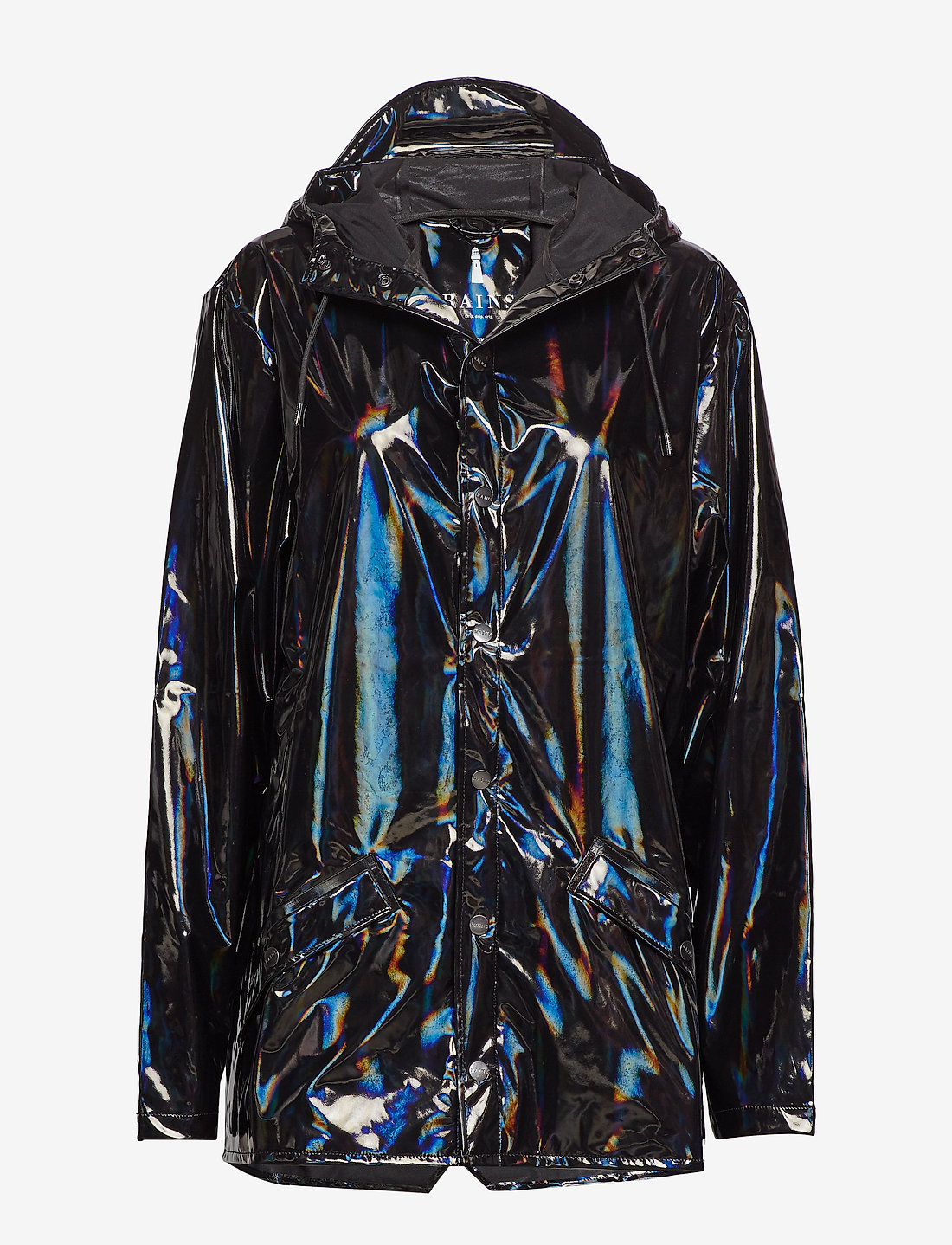 Black holographic raincoat sales