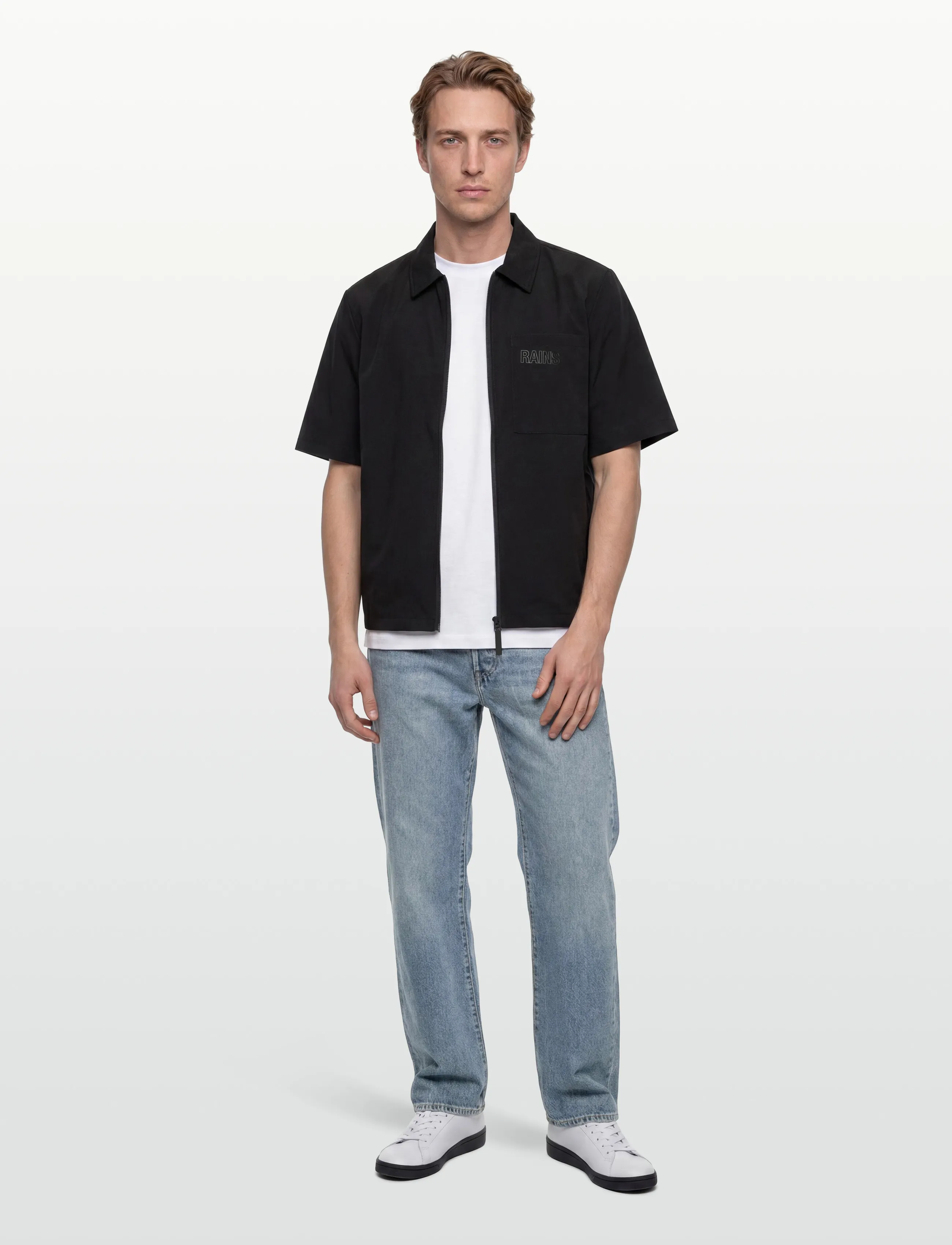 Rains Mito Short Sleeve Shirt, Mænd, Kortærmet Lynlåsskjorte, Sort, Str: M