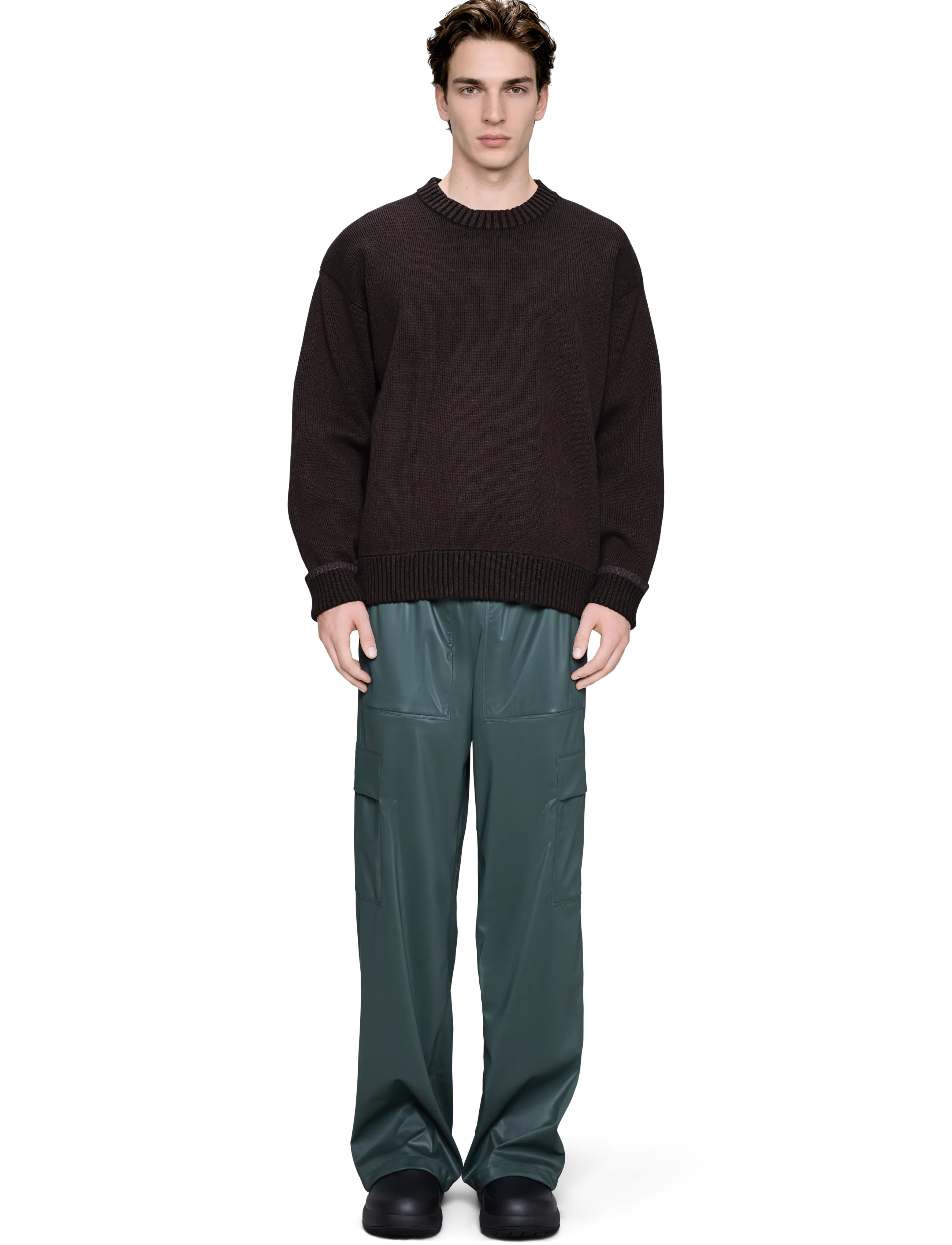 Rains Sowa Knit Crew Neck - Säsongens färger - BARK / BLACK / brown