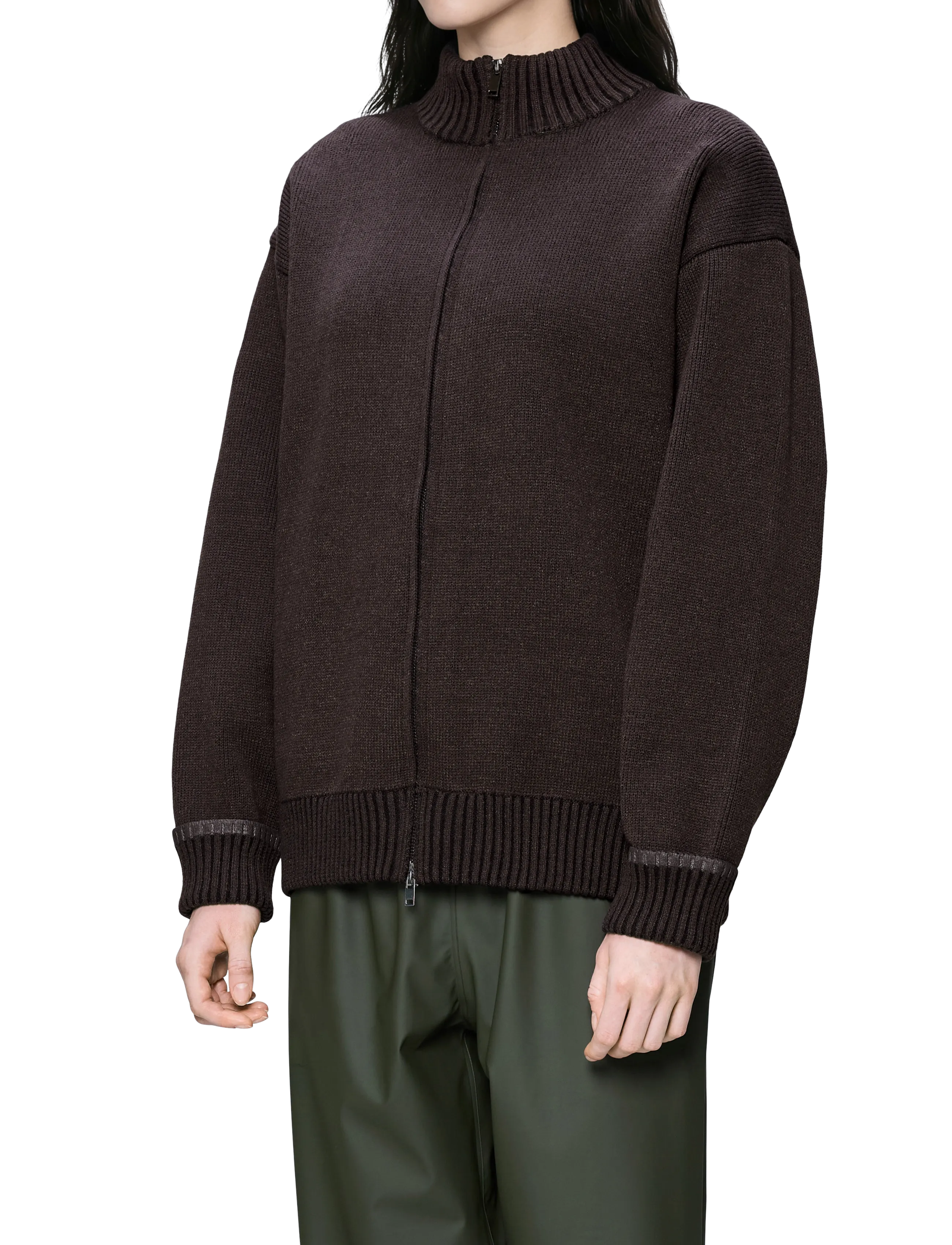 Rains Sowa Knit Zip Cardigan - Tänavastiil - BARK / BLACK / brown