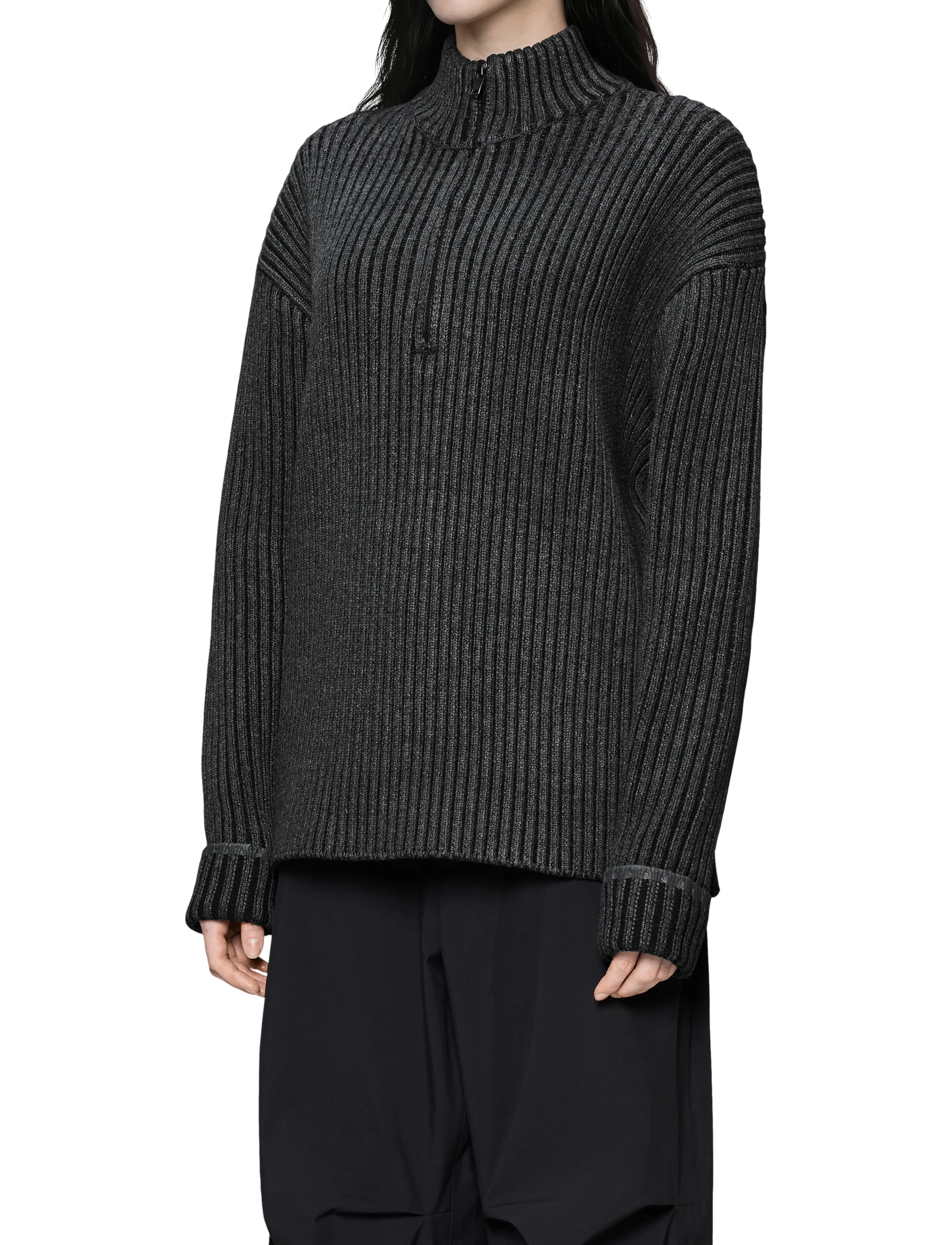 Rains Sapa Knit Half Zip - Streetstyle - DARK GREY / BLACK / grey
