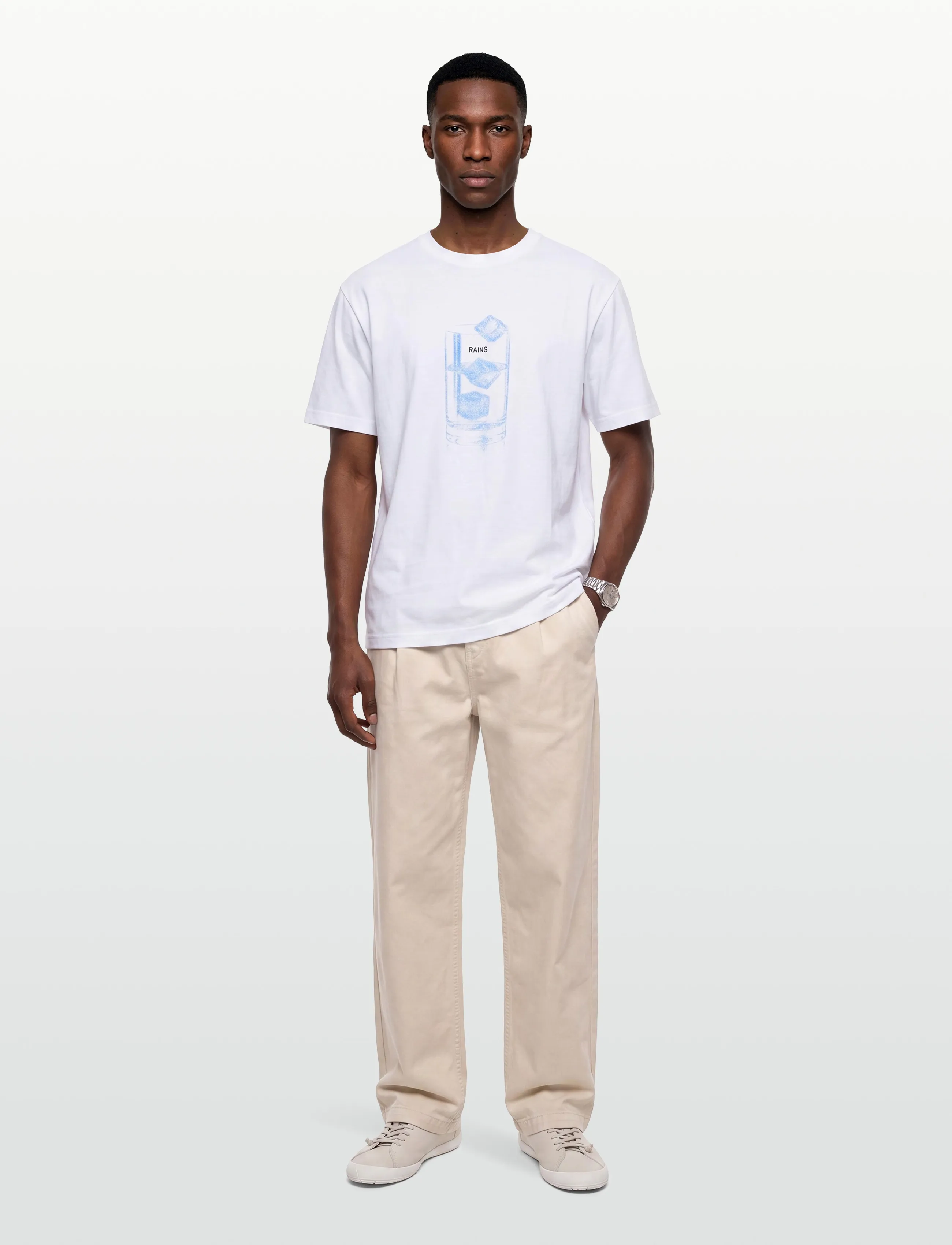 Rains Classic T-Shirt Cubes, L, White, T-Shirts > Kortærmede, Herre