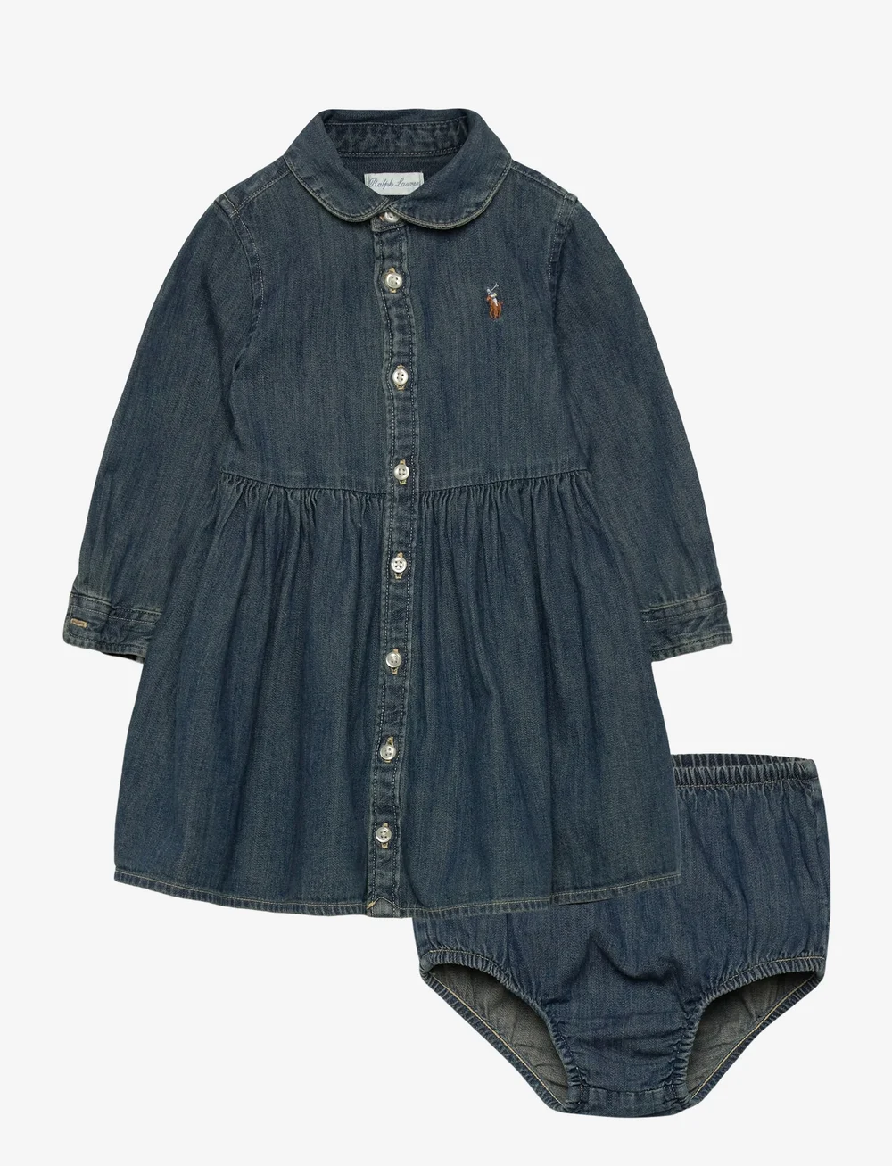 Ralph Lauren Baby - LT WT DENIM-DENIM SHIRTD-DR-WVN - long-sleeved baby dresses - indigo - 0