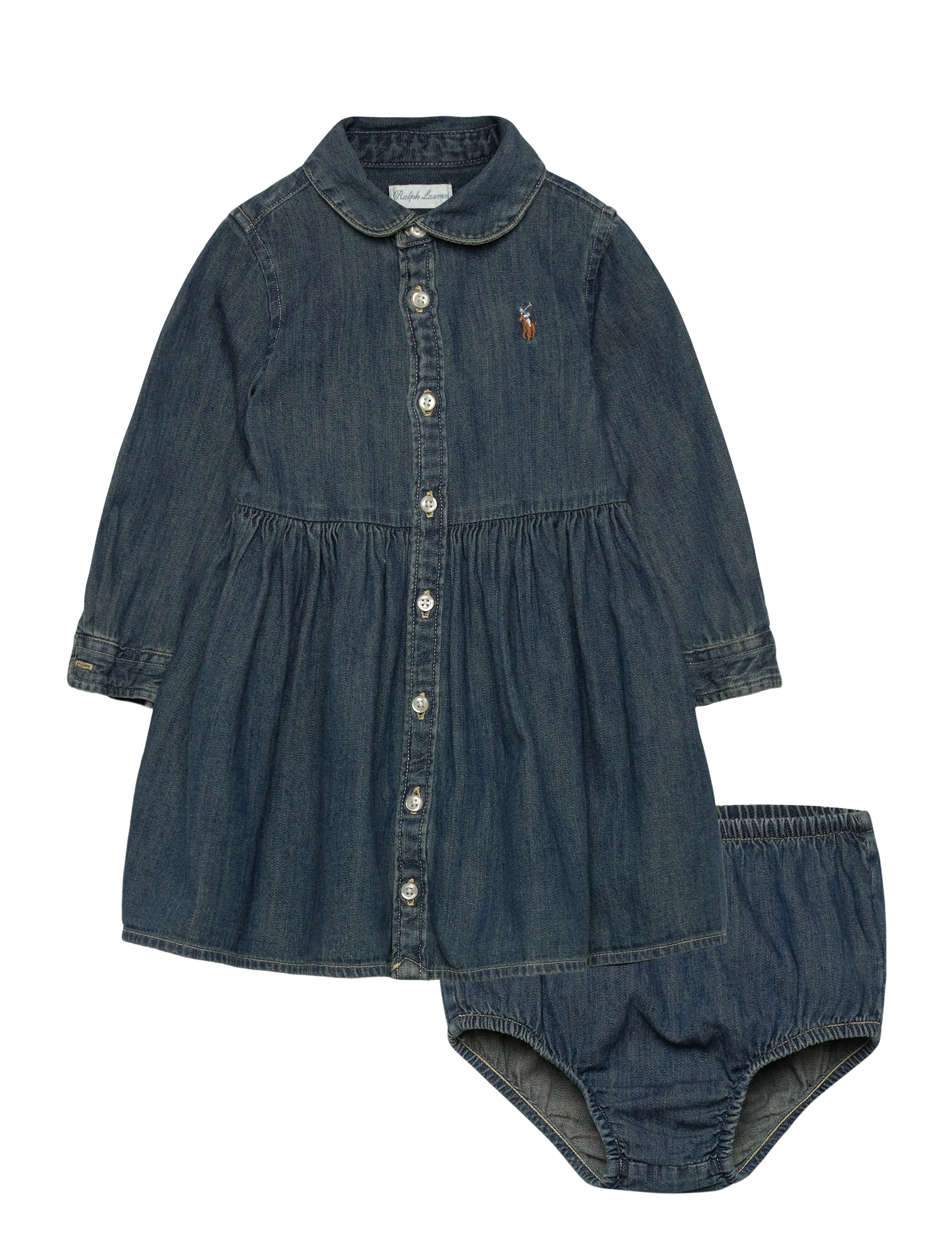 Ralph Lauren Baby Shirred Denim Shirtdress & Bloomer - Kjoler & Nederdele - INDIGO / blue