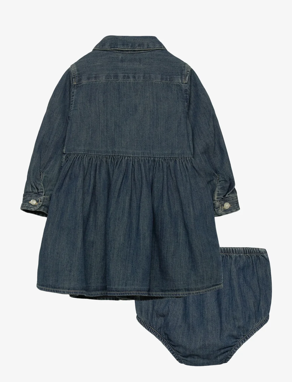 Ralph Lauren Baby - LT WT DENIM-DENIM SHIRTD-DR-WVN - long-sleeved baby dresses - indigo - 1
