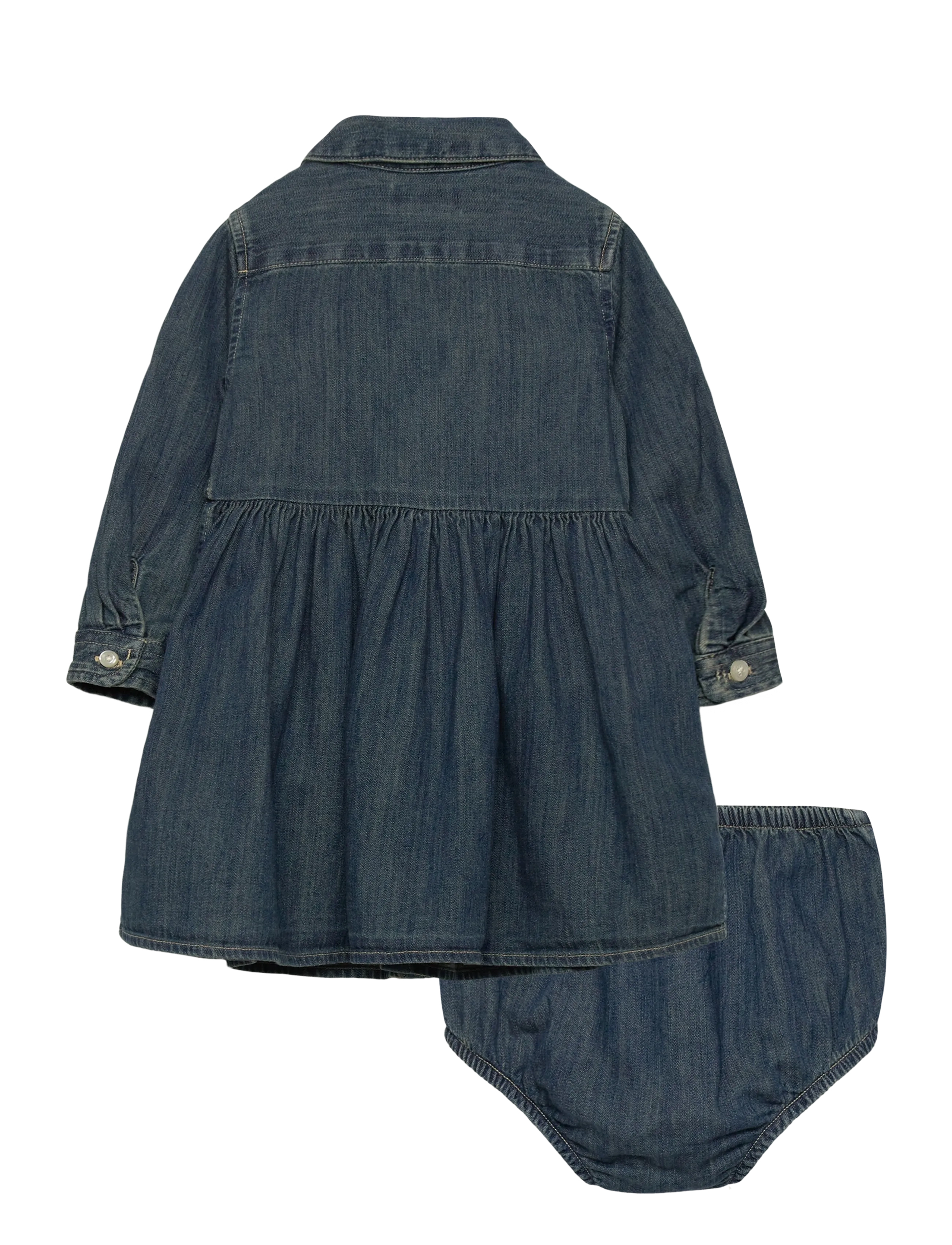 Ralph Lauren Baby - Shirred Denim Shirtdress & Bloomer - langärmelige babykleider - indigo - 1