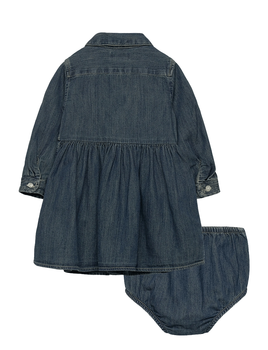 Ralph Lauren Baby - Shirred Denim Shirtdress & Bloomer - langärmelige babykleider - indigo - 1