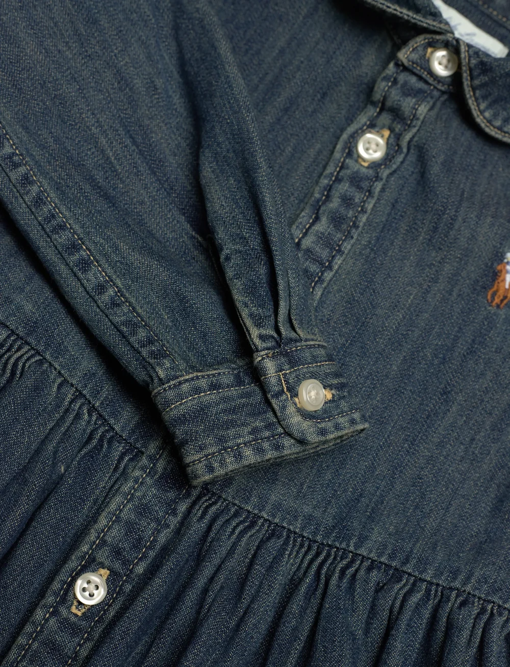 Ralph Lauren Baby - LT WT DENIM-DENIM SHIRTD-DR-WVN - long-sleeved baby dresses - indigo - 2