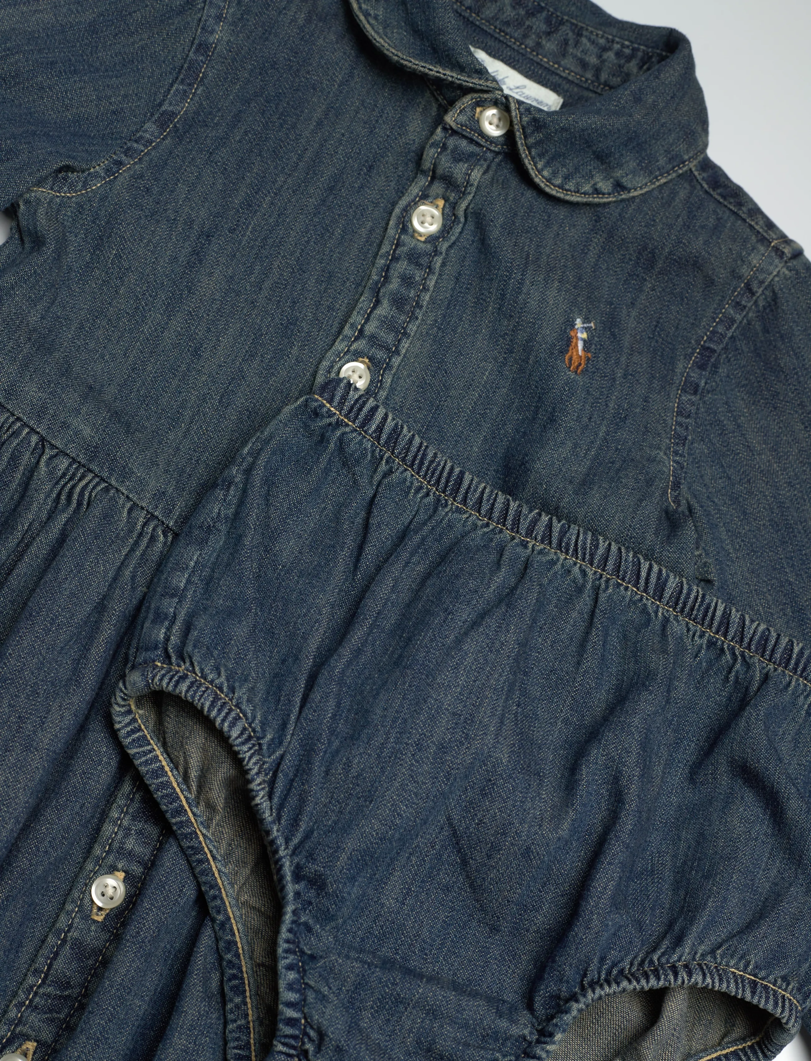 Ralph Lauren Baby - Shirred Denim Shirtdress & Bloomer - langärmelige babykleider - indigo - 3