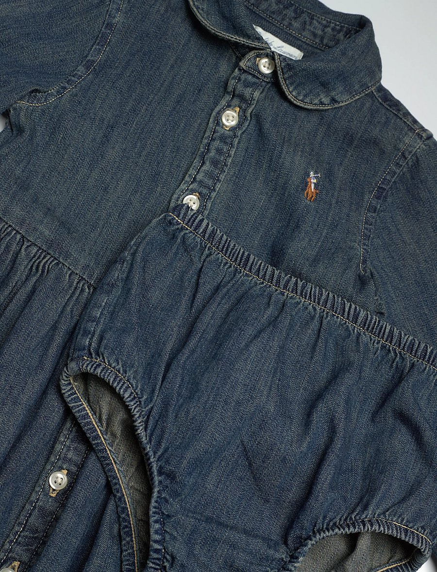 Ralph Lauren Baby - Shirred Denim Shirtdress & Bloomer - langärmelige babykleider - indigo - 3