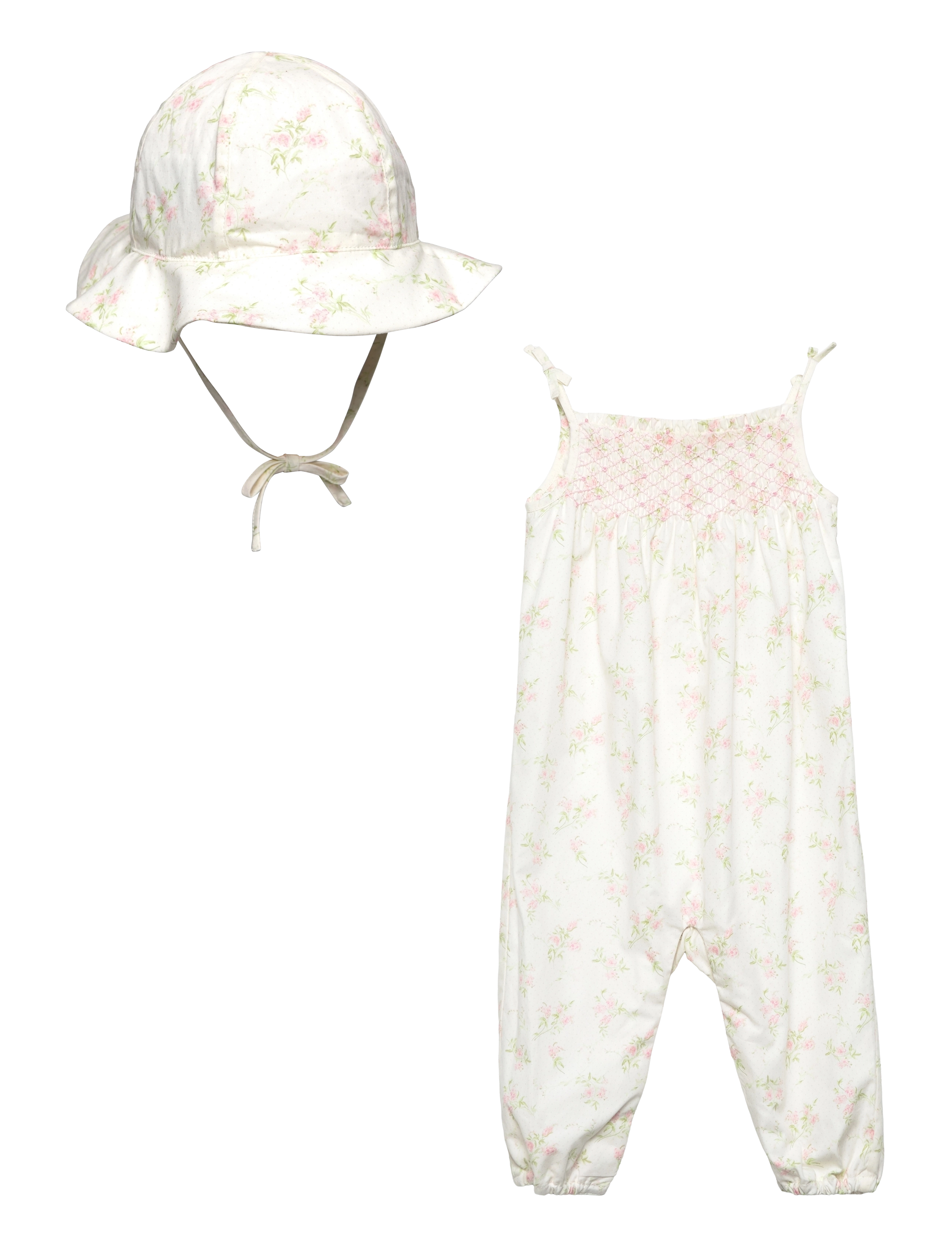 Ralph Lauren Baby Floral Smocked Jumpsuit & Hat Set - Haalarit - FORGET ME NOT FLO / white