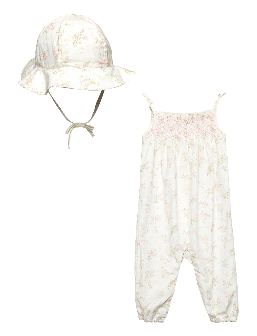 Ralph Lauren Baby - Floral Smocked Jumpsuit & Hat Set - kombinezon - forget me not flo - 0