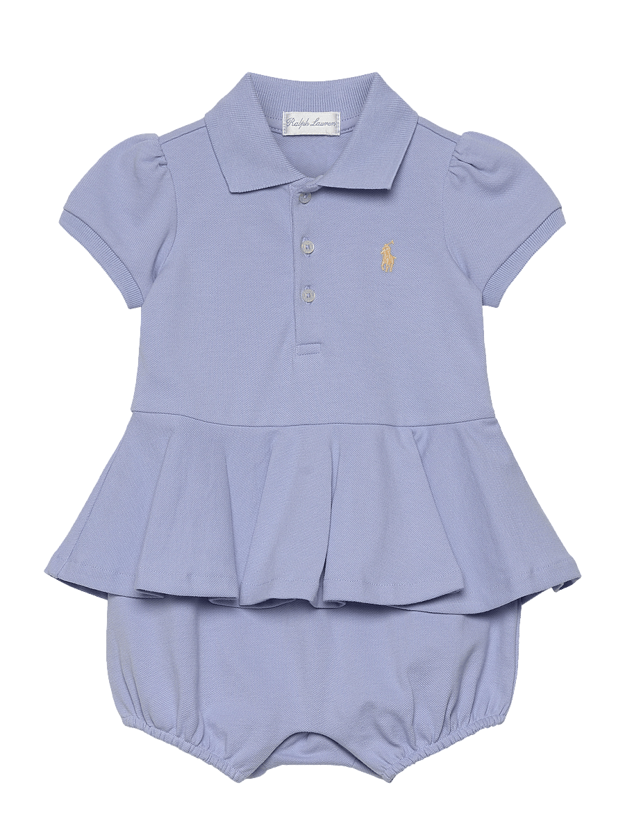 Ralph Lauren Baby - Stretch Mesh Peplum Polo Shortall - blue hyacinth w/ - 0