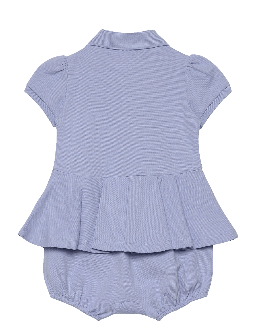 Ralph Lauren Baby - Stretch Mesh Peplum Polo Shortall - blue hyacinth w/ - 1