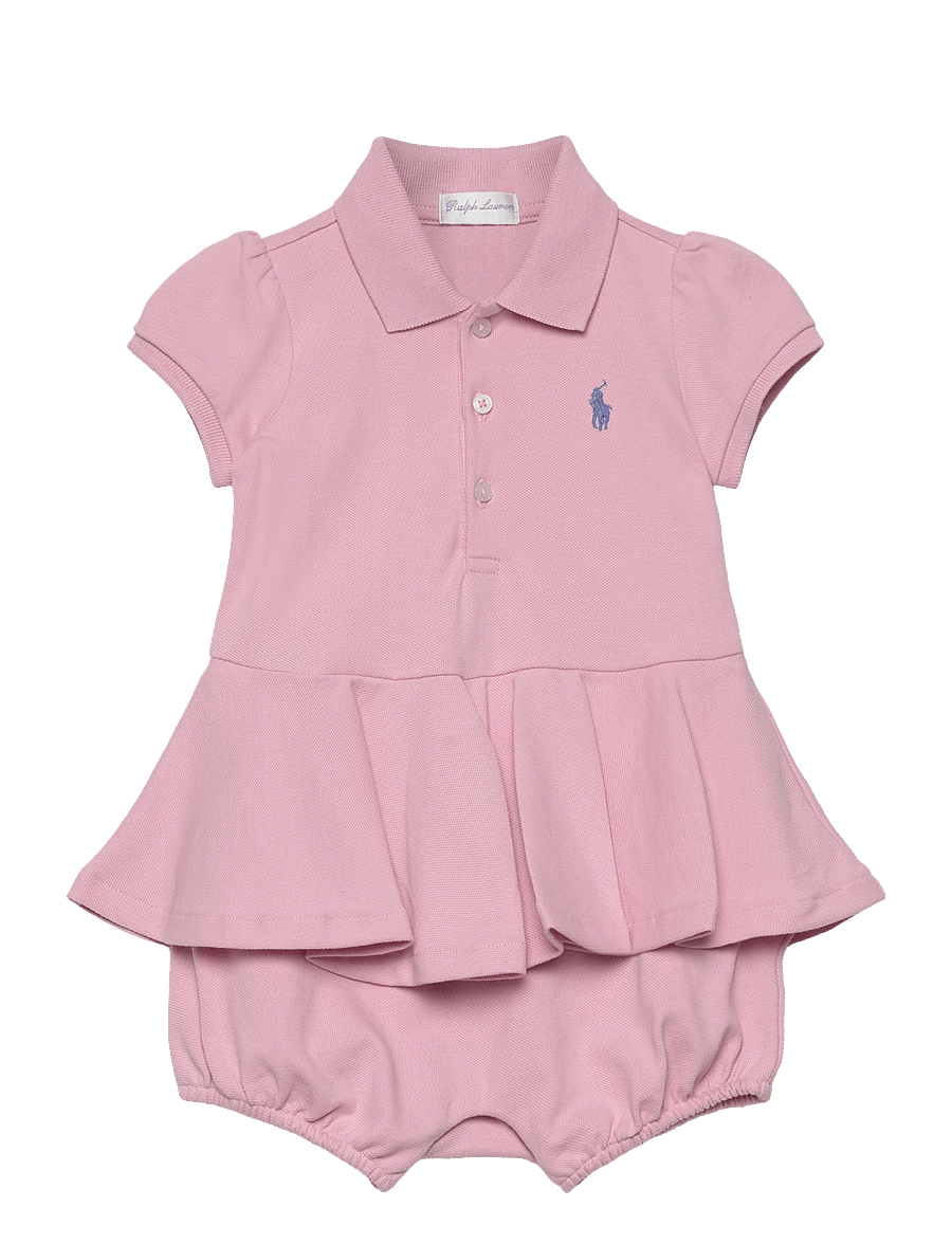Ralph Lauren Baby - Stretch Mesh Peplum Polo Shortall - garden pink w/ du - 0