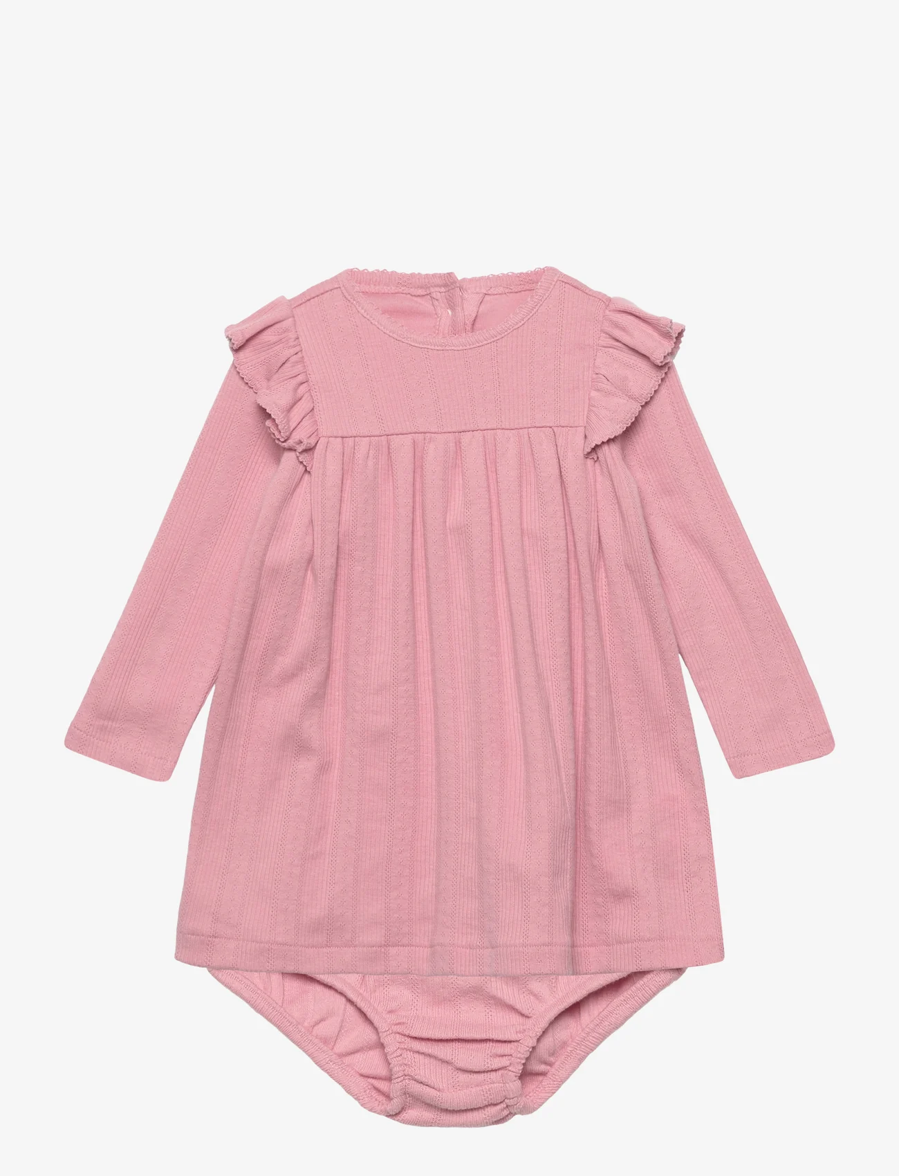 Ralph Lauren Baby - Ruffled Pointelle Cotton Dress & Bloomer - kūdikių suknelės ilgomis rankovėmis - tickled pink - 0