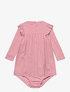 Ruffled Pointelle Cotton Dress & Bloomer - TICKLED PINK