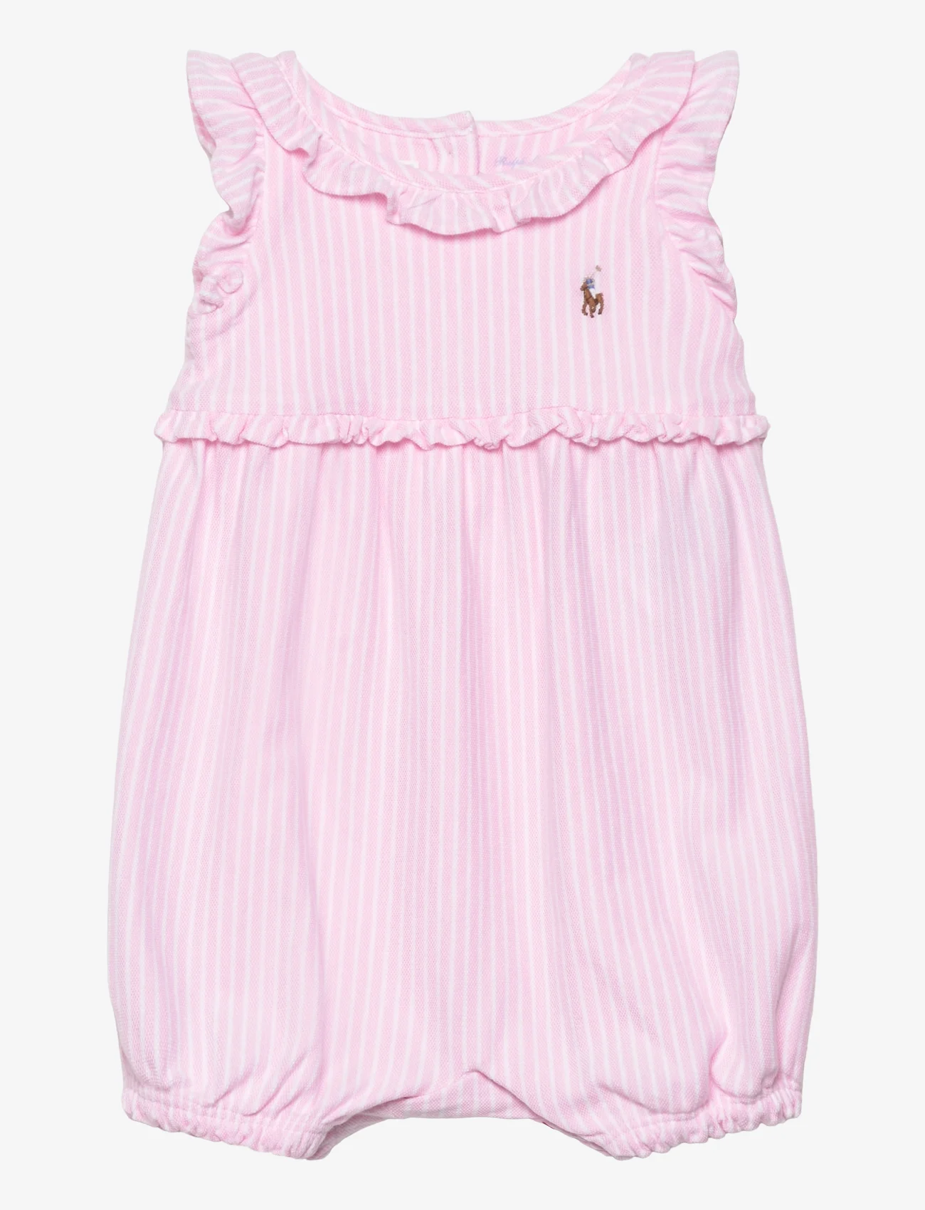 Ralph Lauren Baby - Striped Knit Oxford Bubble Shortall - krótki rękaw - carmel pink multi - 0