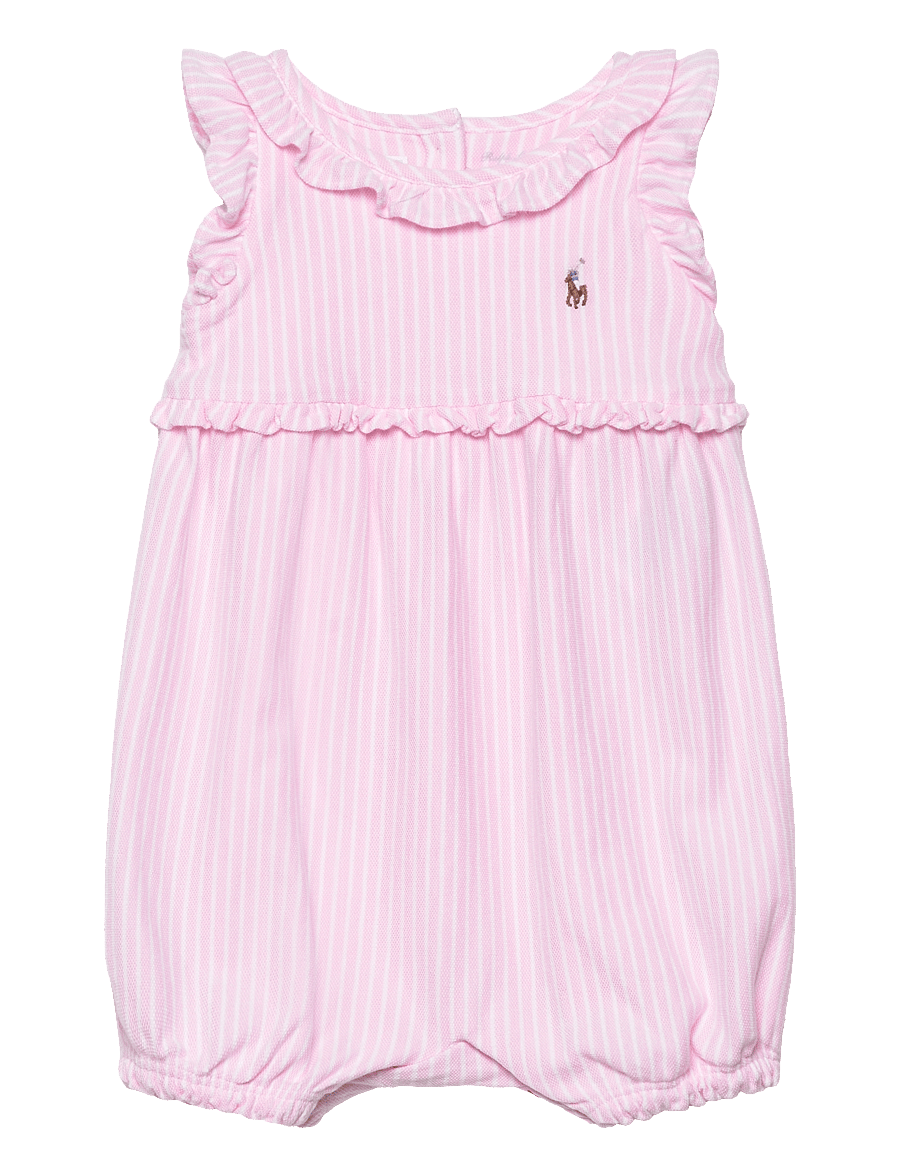 Ralph Lauren Baby - Striped Knit Oxford Bubble Shortall - carmel pink multi - 0