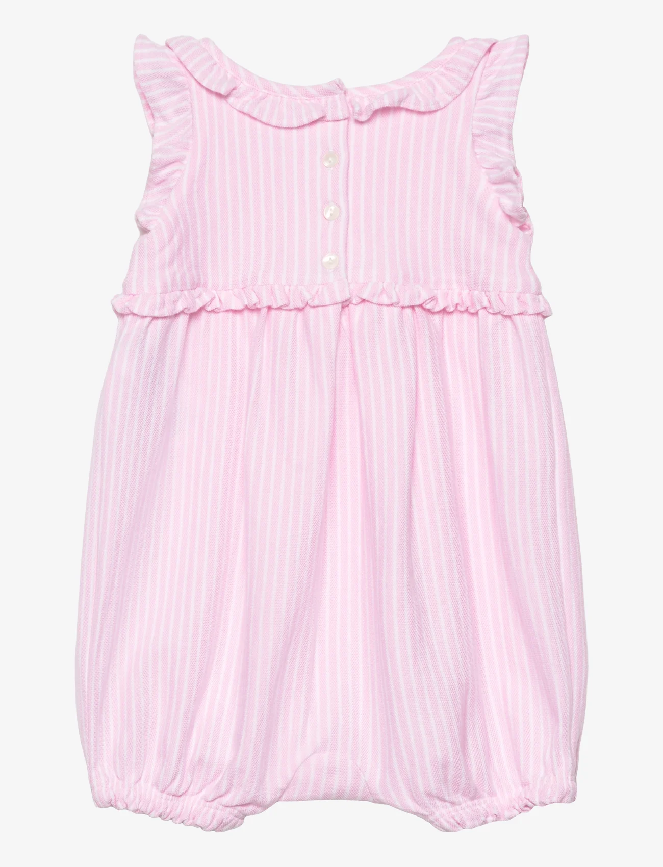 Ralph Lauren Baby - Striped Knit Oxford Bubble Shortall - krótki rękaw - carmel pink multi - 1