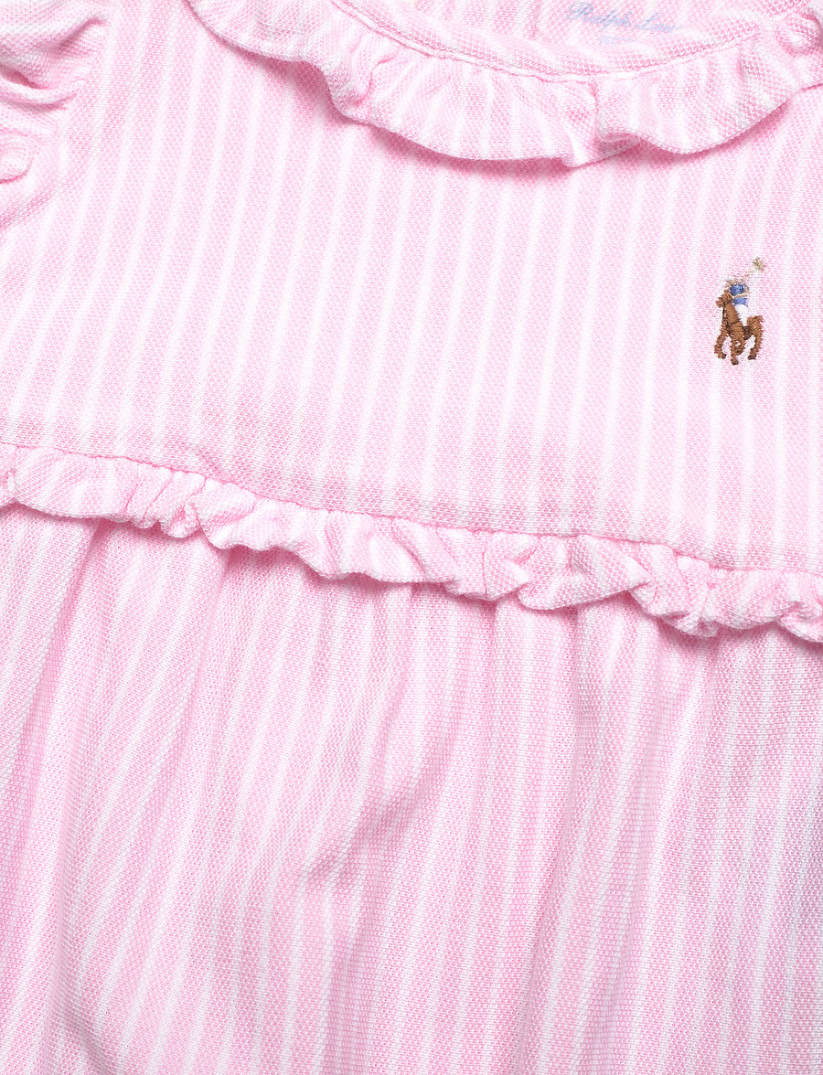 Ralph Lauren Baby - Striped Knit Oxford Bubble Shortall - carmel pink multi - 2