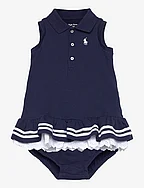 Striped Mesh Polo Dress & Bloomer - REFINED NAVY