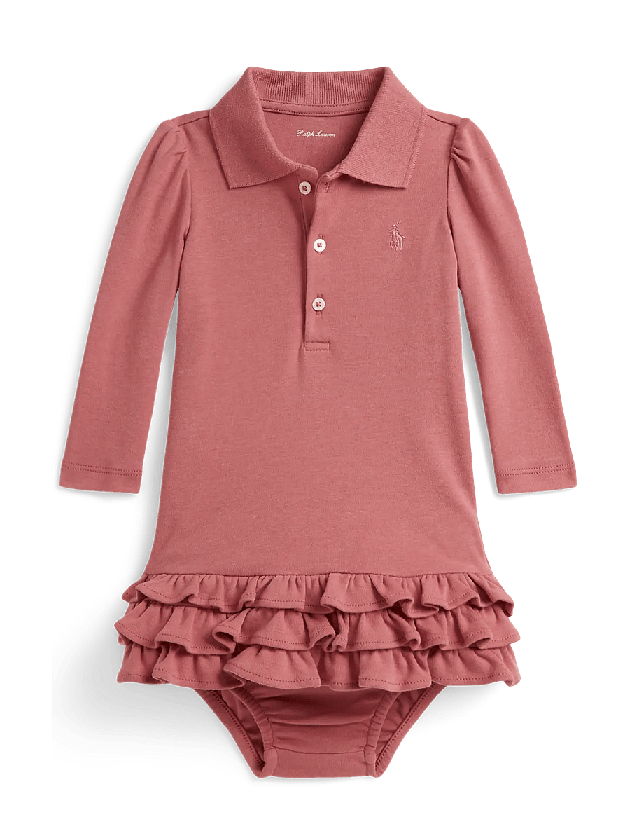 Ralph Lauren Baby - Ruffled Soft Cotton Polo Dress & Bloomer - långärmade babyklänningar - canvas pink - 0