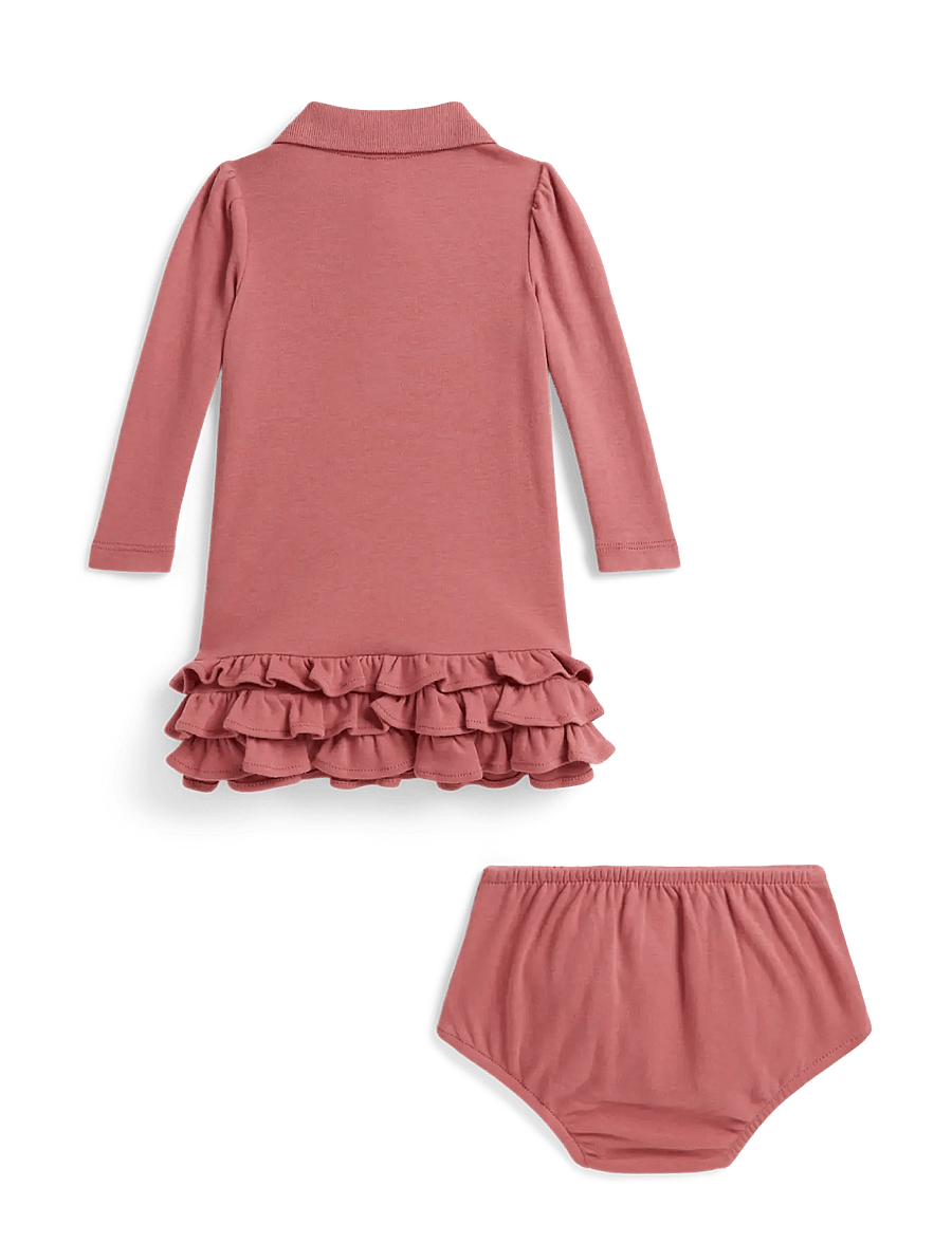 Ralph Lauren Baby - Ruffled Soft Cotton Polo Dress & Bloomer - långärmade babyklänningar - canvas pink - 1