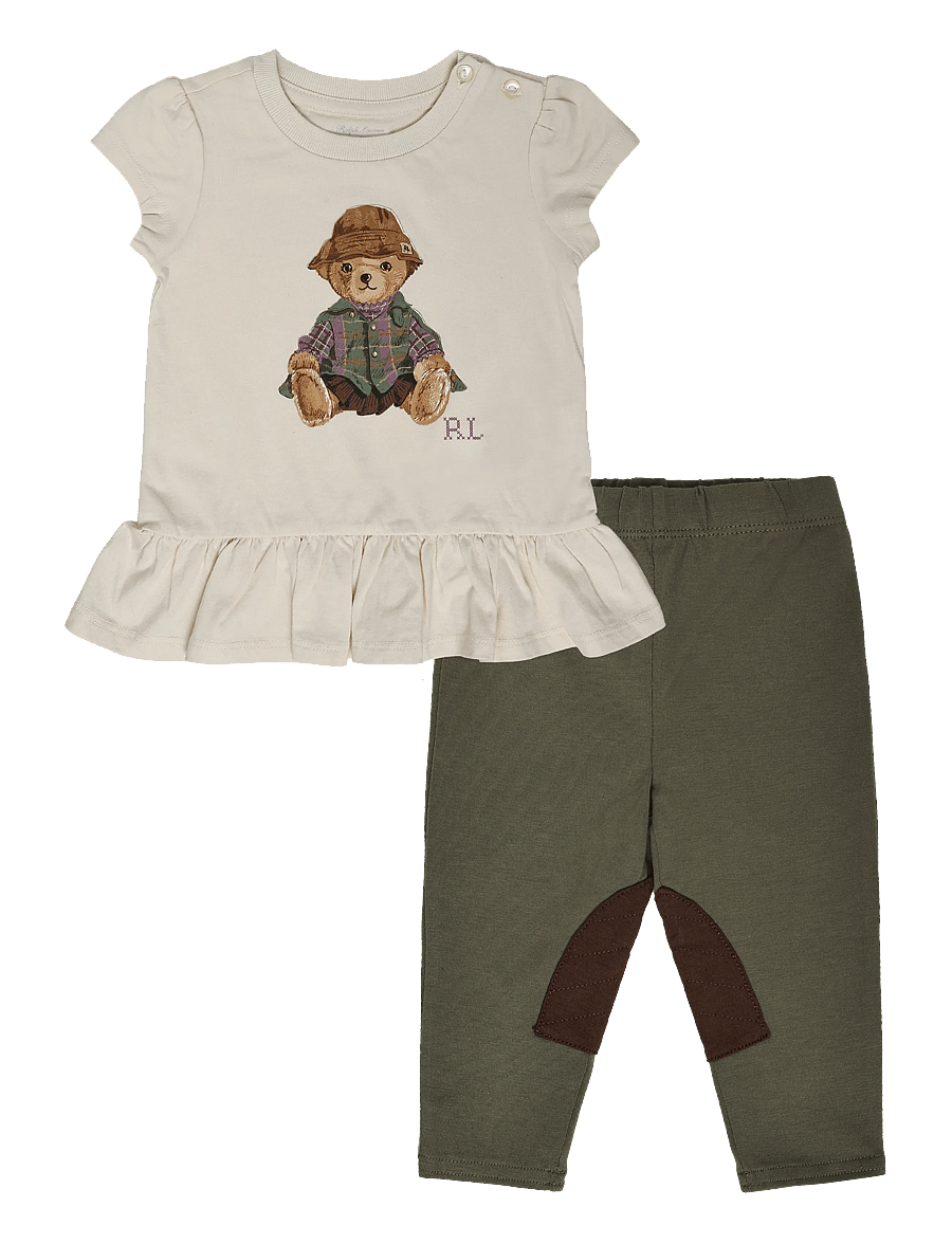 Ralph Lauren Baby - 26/1 JERSEY-KNT-OUTFIT SET - sæt med kortærmet t-shirt - estate cream - 0