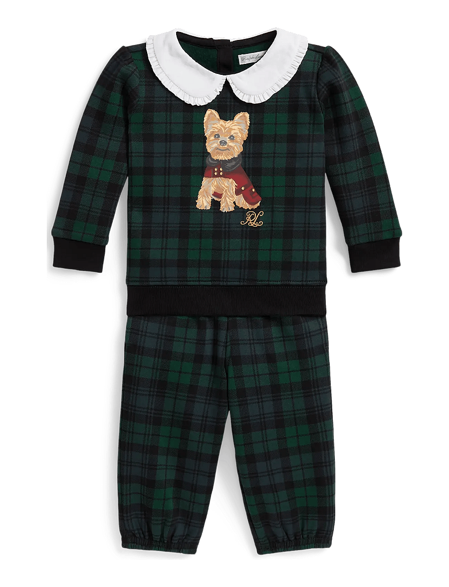 Ralph Lauren Baby - Dog-Print Plaid Fleece Sweatshirt & Pant - komplektid pikkade varrukatega t-särgiga - blackwatch tartan - 0