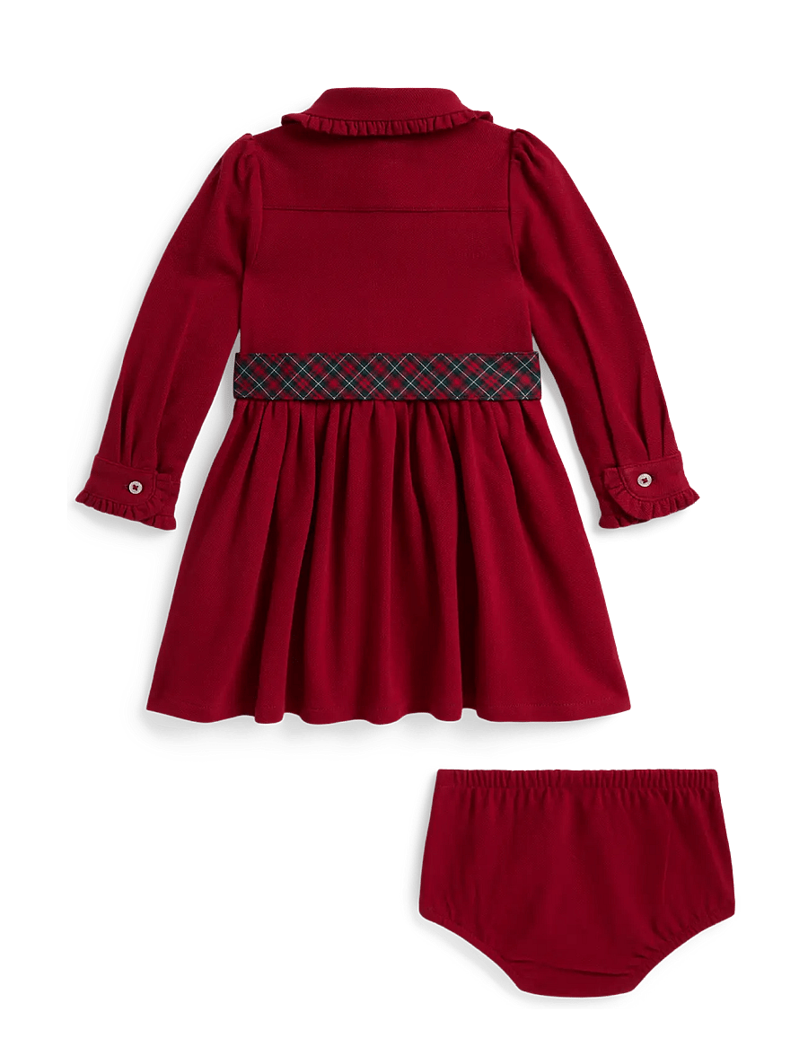 Ralph Lauren Baby - Belted Cotton Mesh Shirtdress & Bloomer - långärmade babyklänningar - eaton red - 1