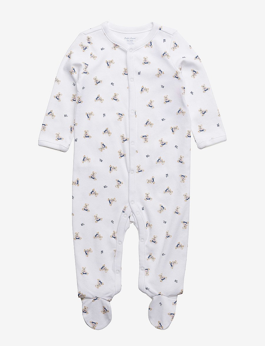 Ralph Lauren Baby - Polo Bear Cotton Coverall - långärmade bodysuits - white/blue multi - 0