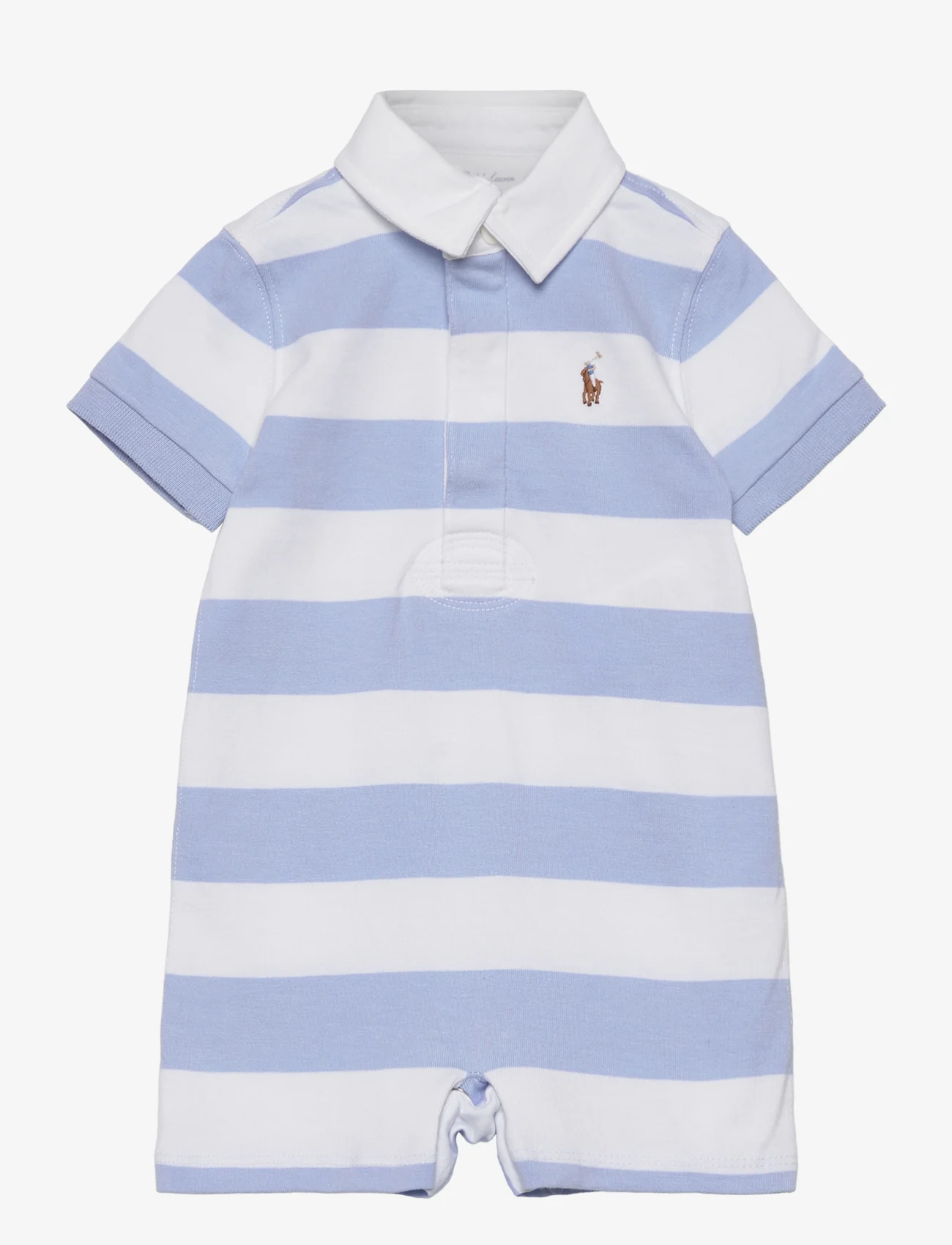 Ralph Lauren Baby - Striped Cotton Rugby Shortall - short-sleeved - office blue/white - 0