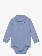 Soft Cotton Long-Sleeve Polo Bodysuit - CHANNEL BLUE