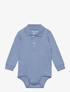 Soft Cotton Long-Sleeve Polo Bodysuit, Ralph Lauren Baby